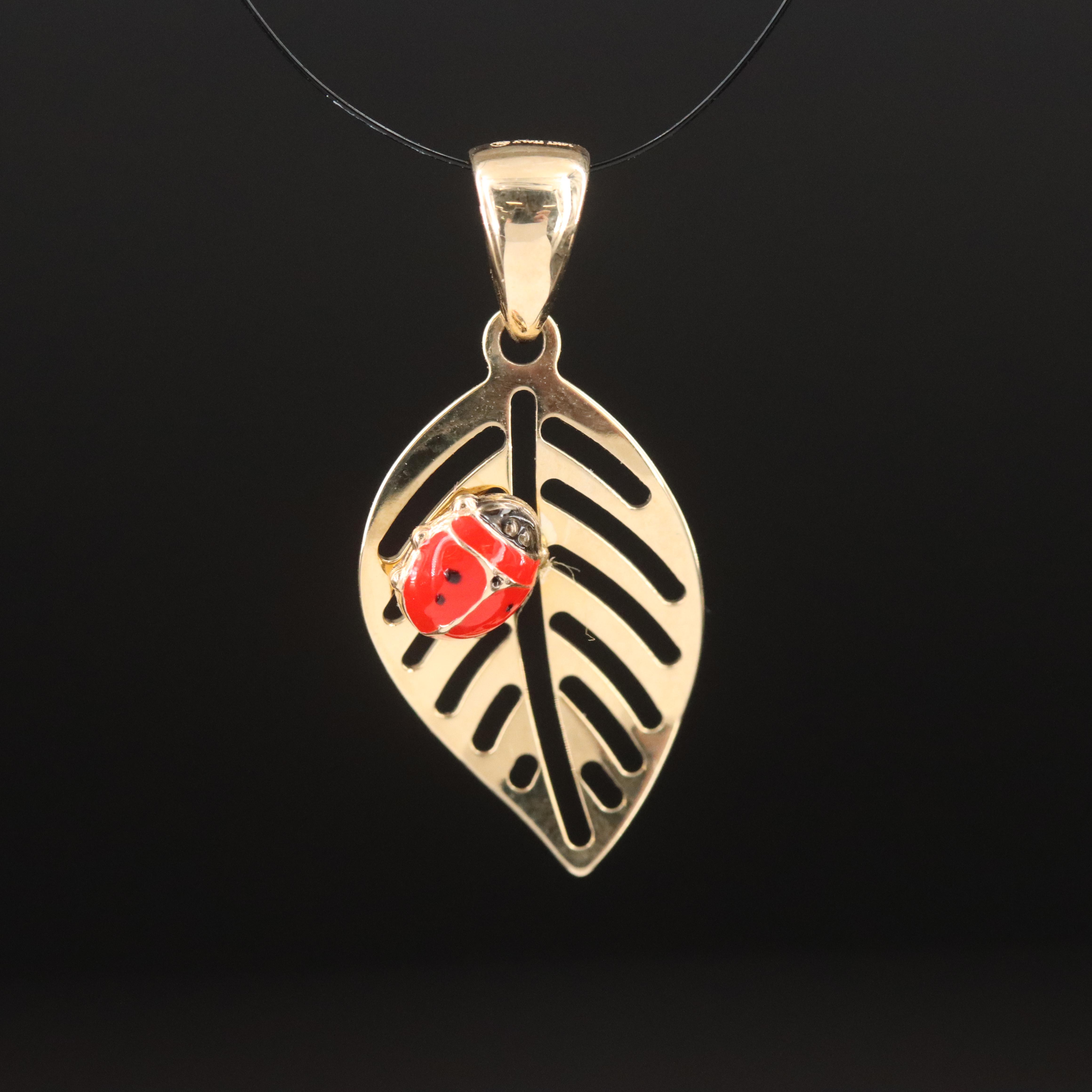 14K Leaf and Ladybug Pendant