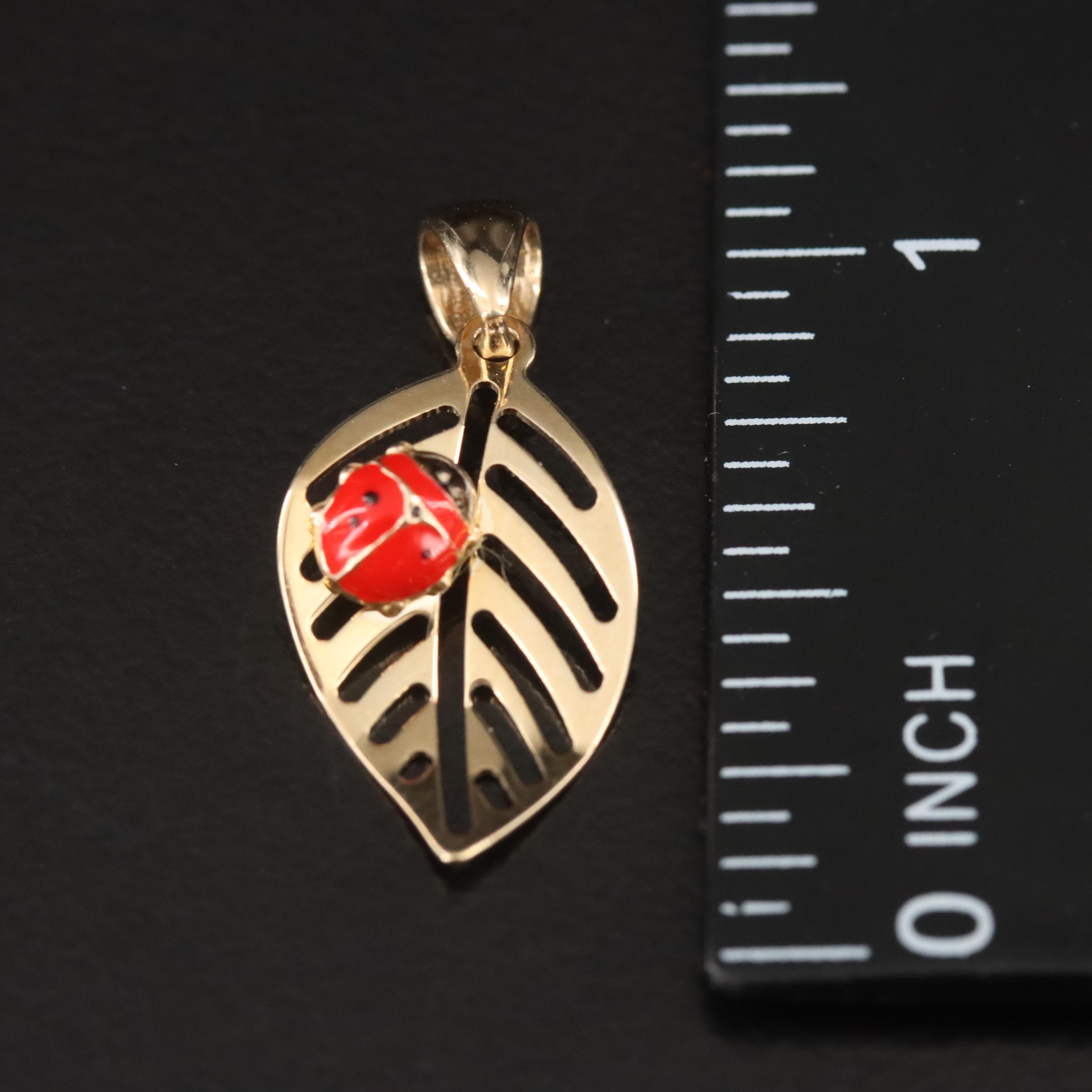 14K Leaf and Ladybug Pendant