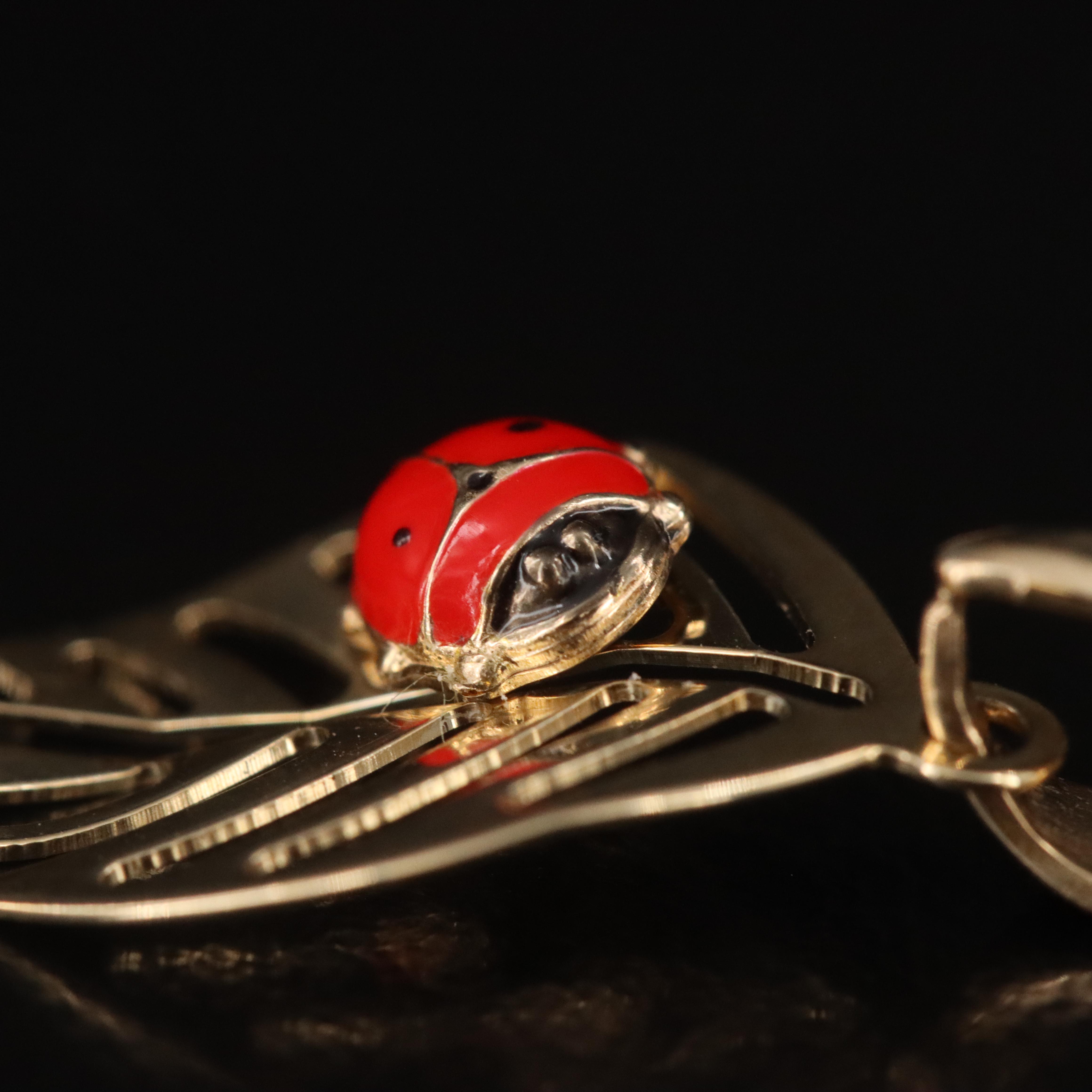 14K Leaf and Ladybug Pendant
