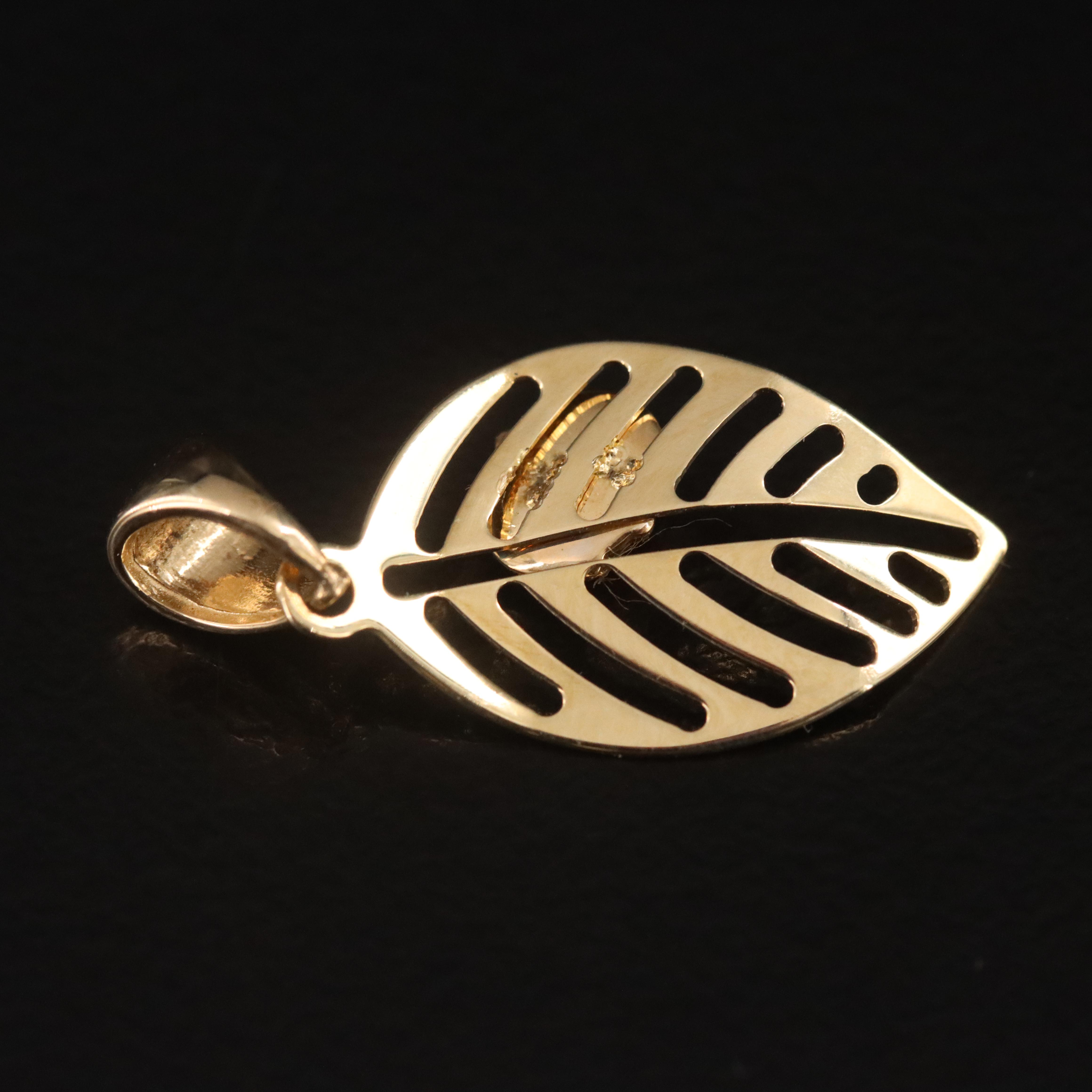 14K Leaf and Ladybug Pendant