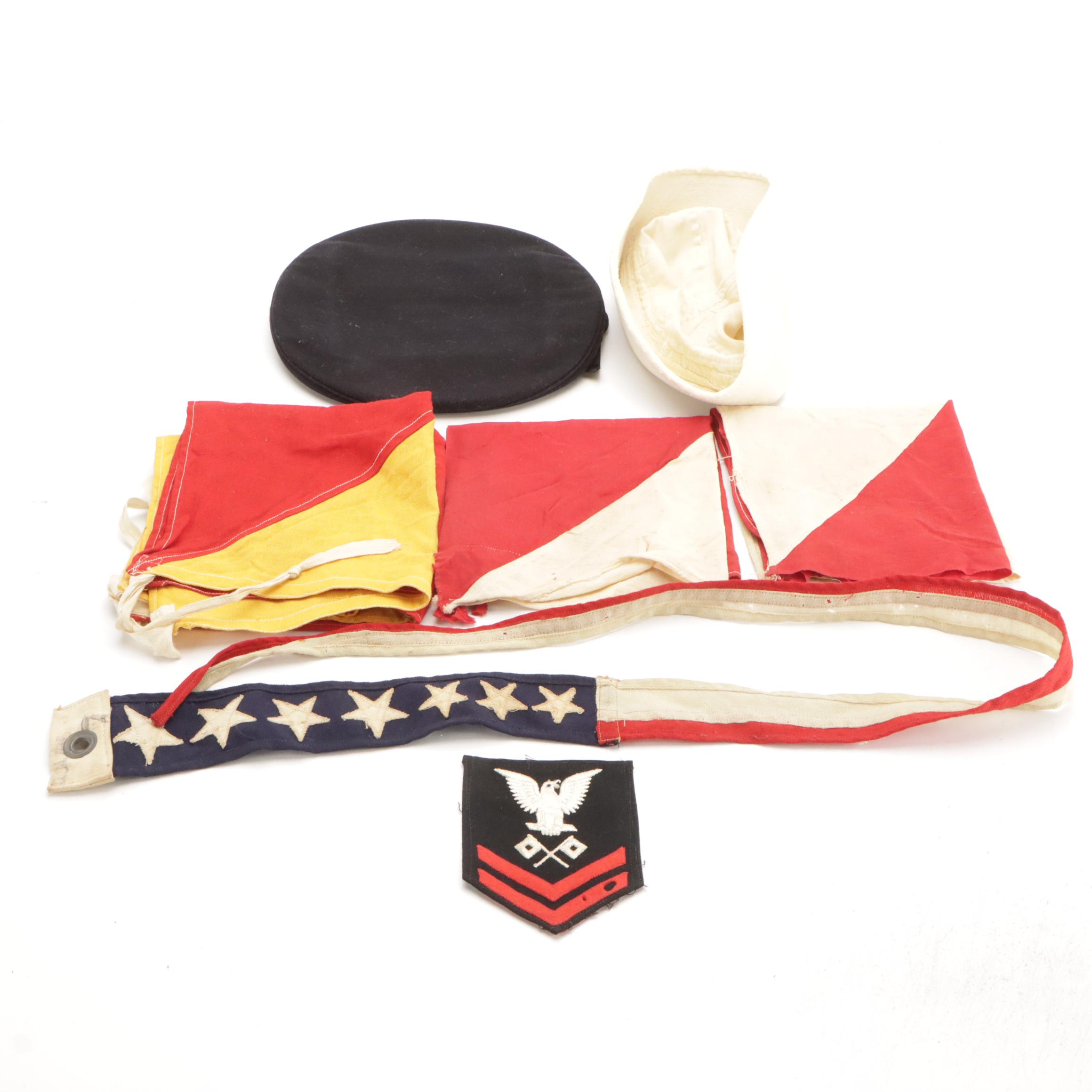World War II Era USN Dress Blue Uniform, Semaphore Flags, and Nurse's Cape