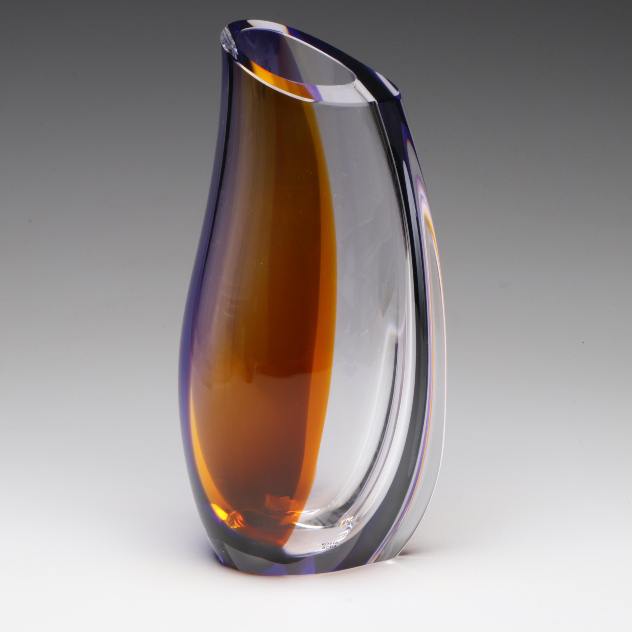 Göran Wärff for Kosta Boda "Orchid" Lilac and Amber Art Glass Vase