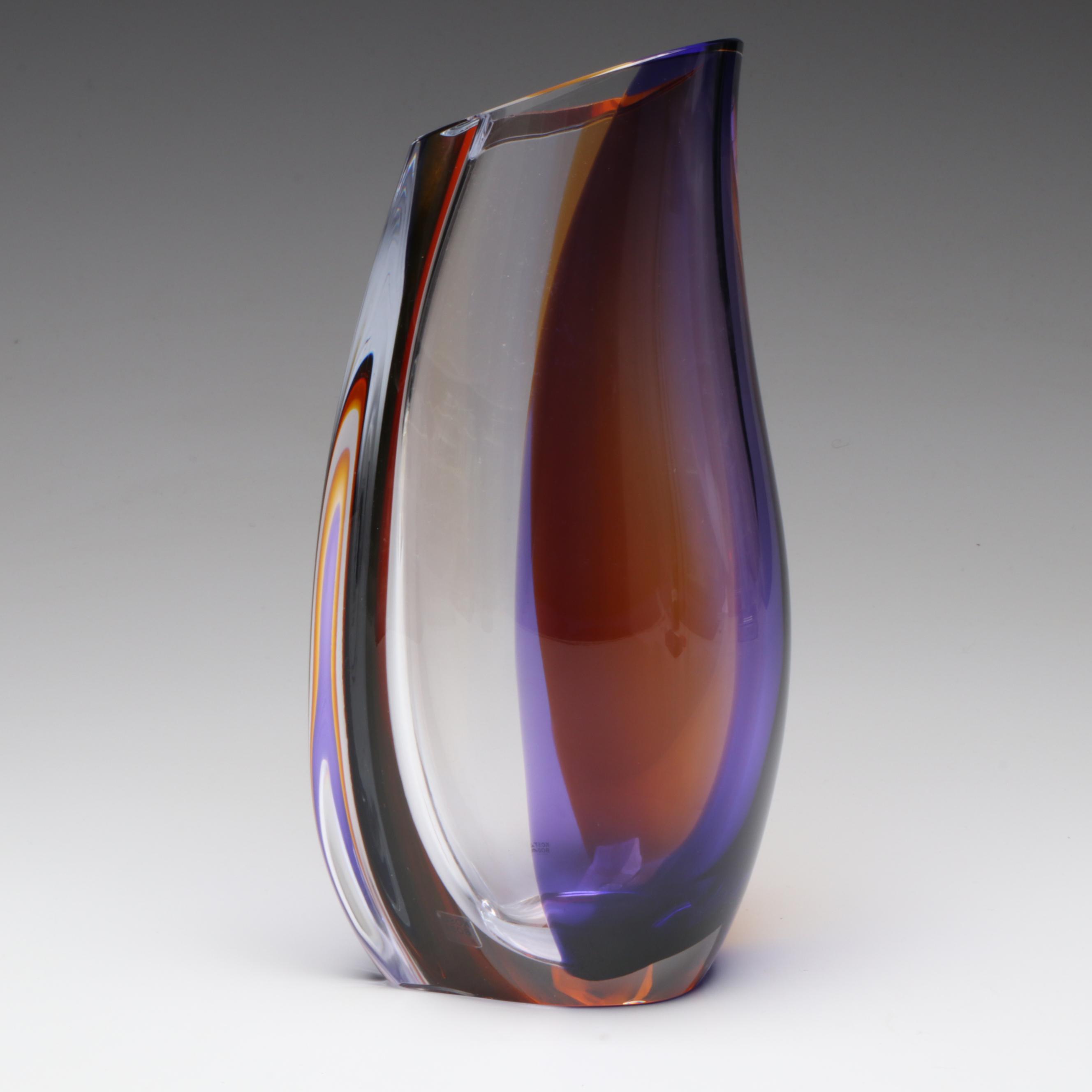 Göran Wärff for Kosta Boda "Orchid" Lilac and Amber Art Glass Vase
