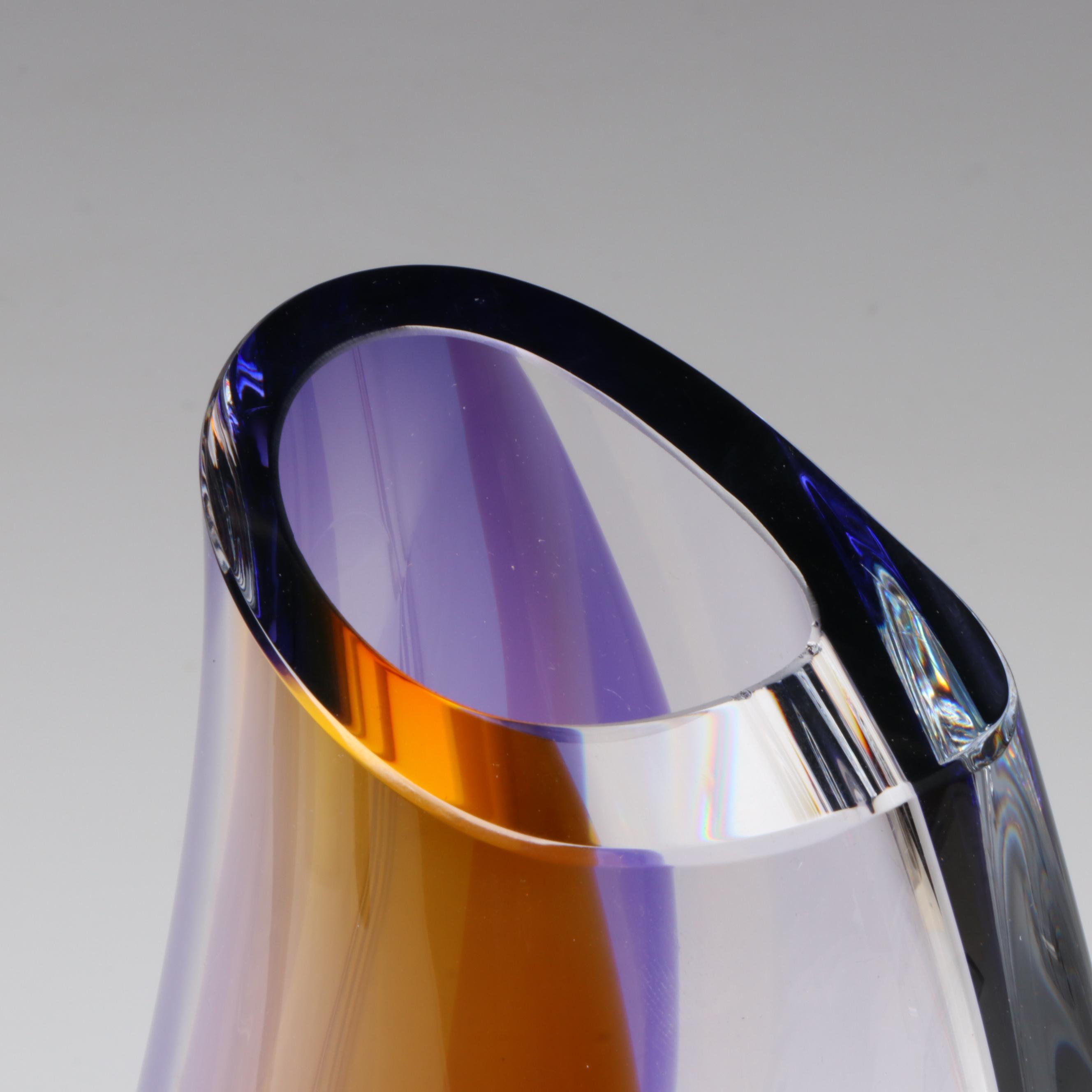 Göran Wärff for Kosta Boda "Orchid" Lilac and Amber Art Glass Vase