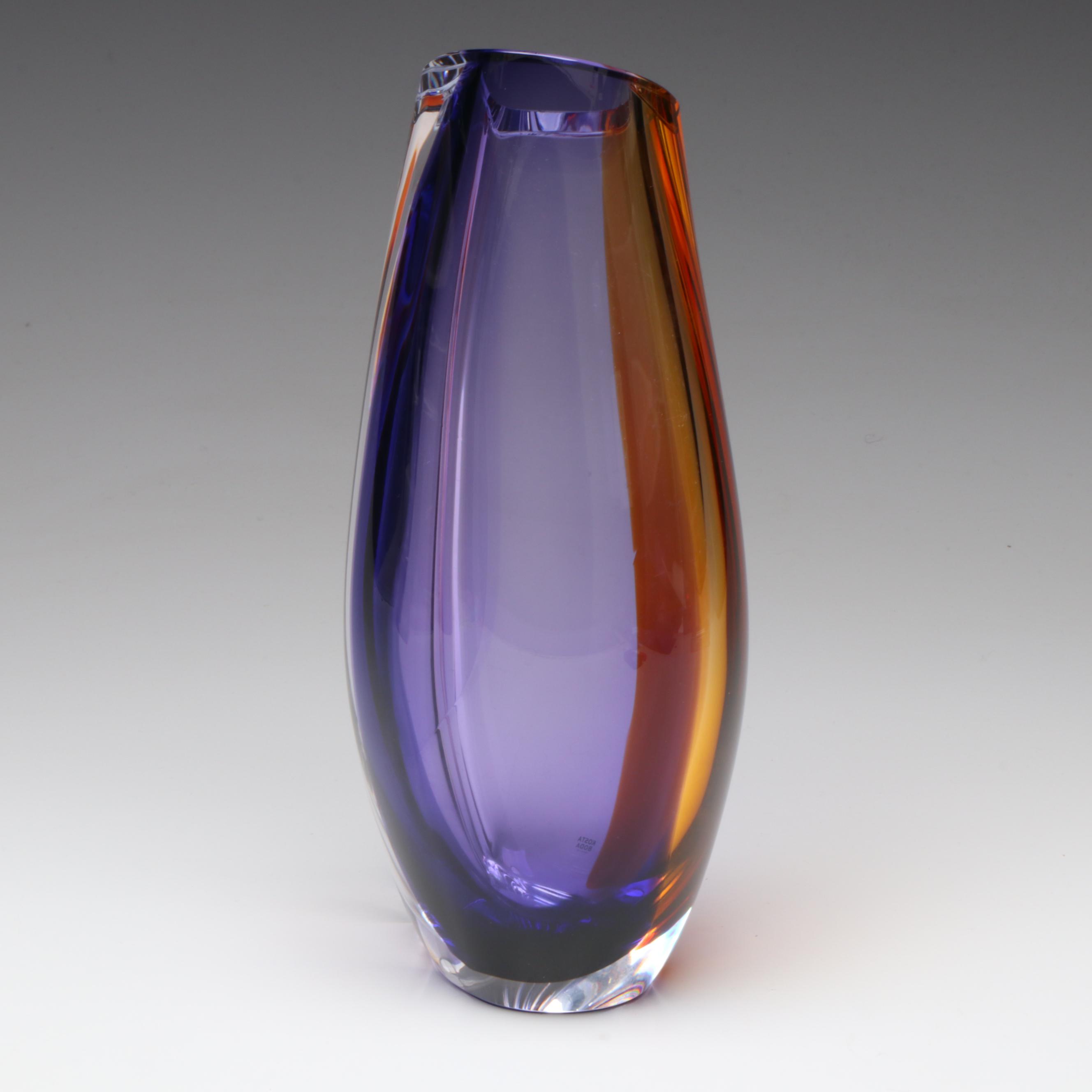 Göran Wärff for Kosta Boda "Orchid" Lilac and Amber Art Glass Vase