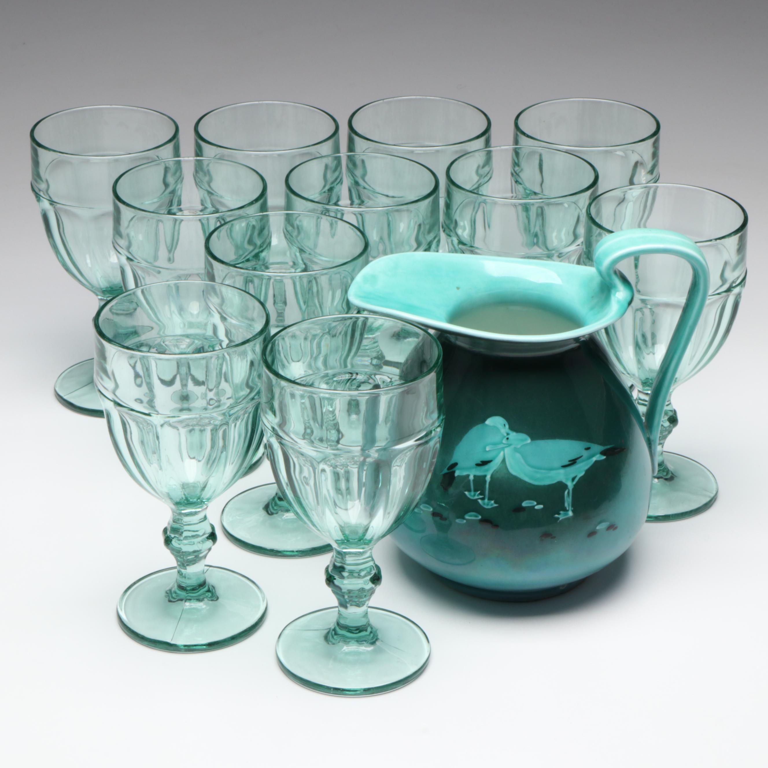 Libbey "Gibraltar" Goblets with Royal Doulton Seagull Pitcher
