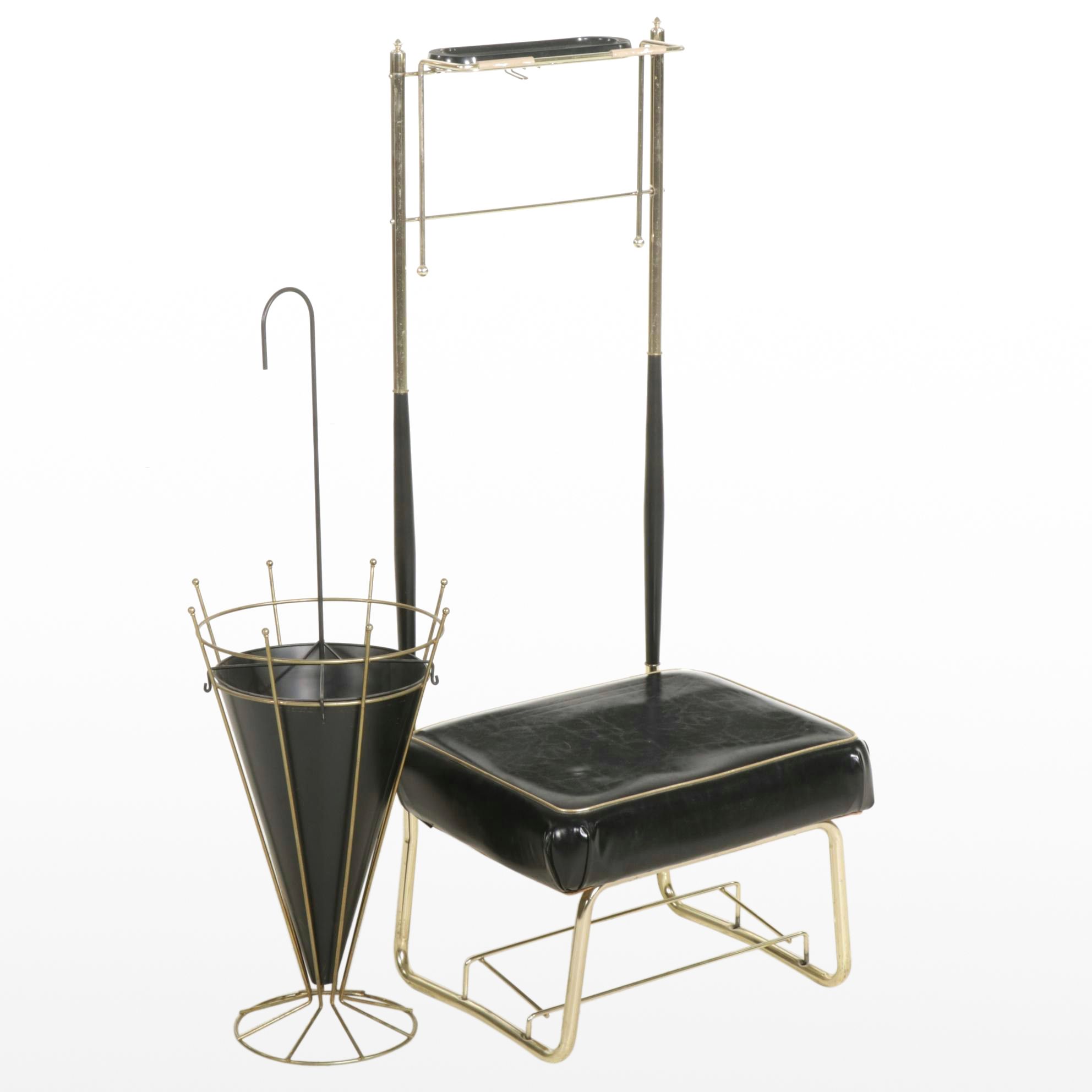 Pearl Wick Mid Century Modern Valet Chair with Umbrella Stand