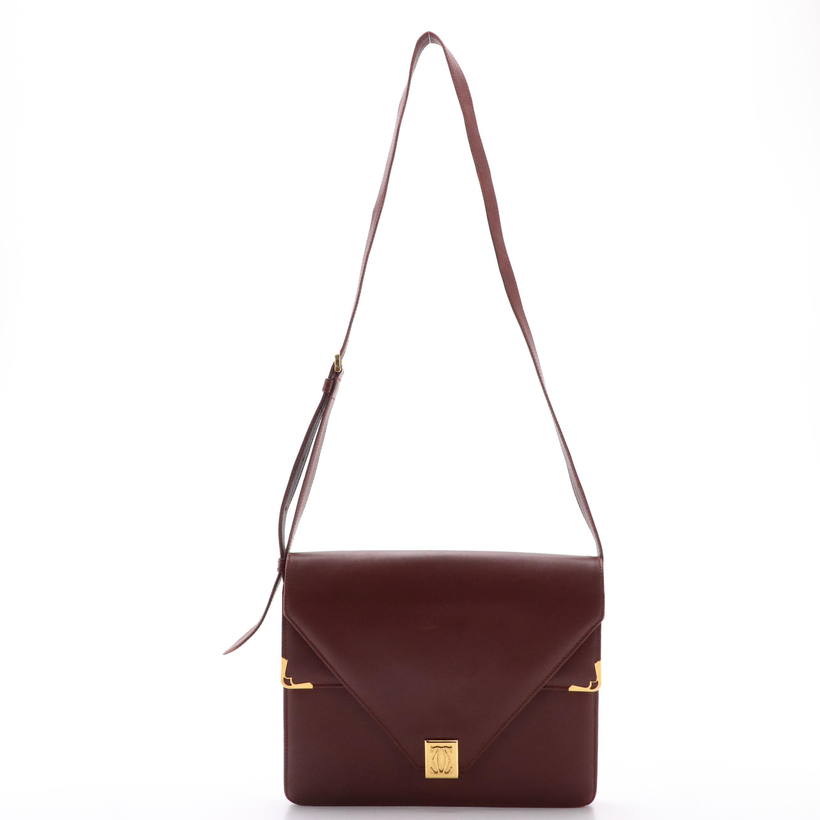 Cartier Must de Cartier Burgundy Leather Envelope Flap Shoulder Bag