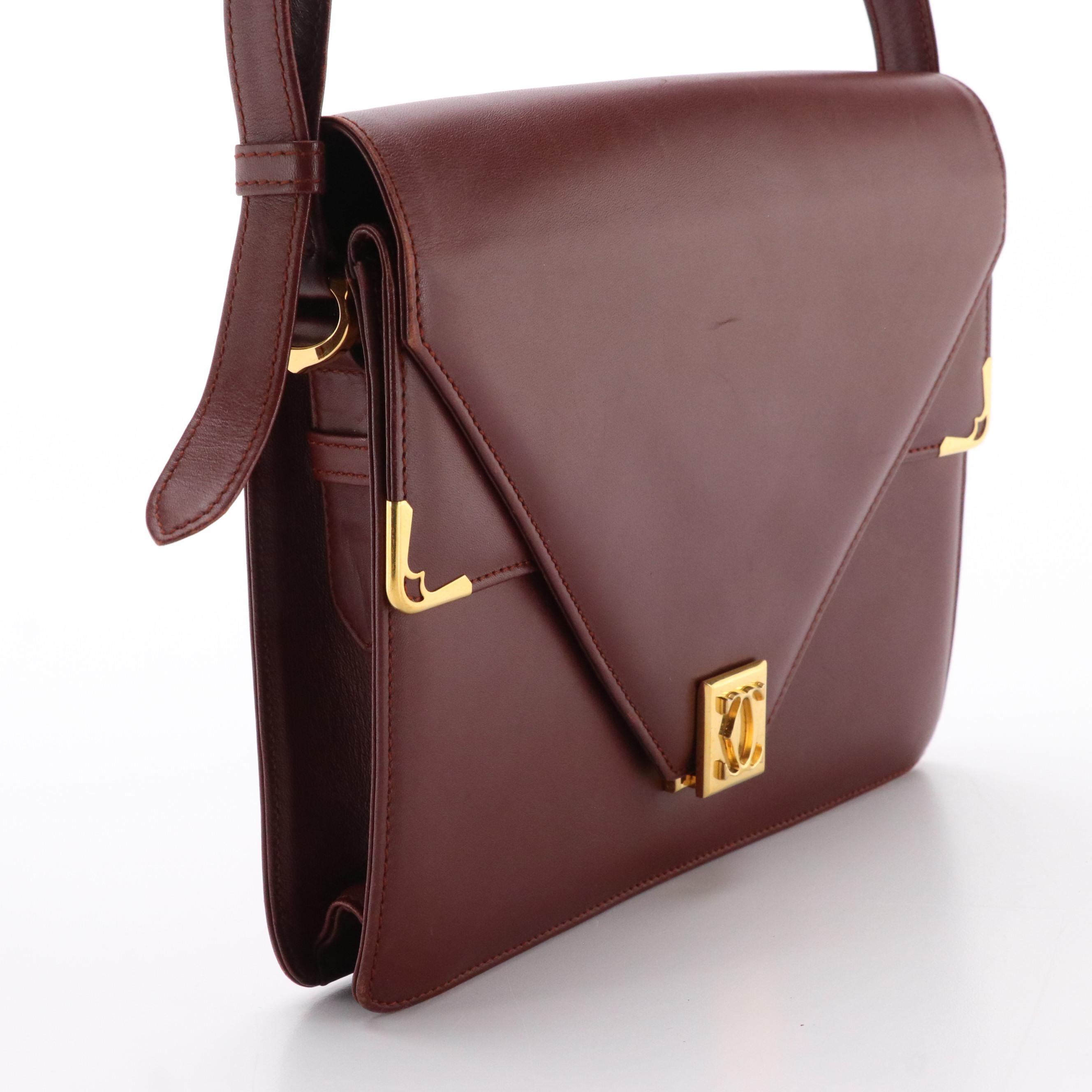 Cartier Must de Cartier Burgundy Leather Envelope Flap Shoulder Bag