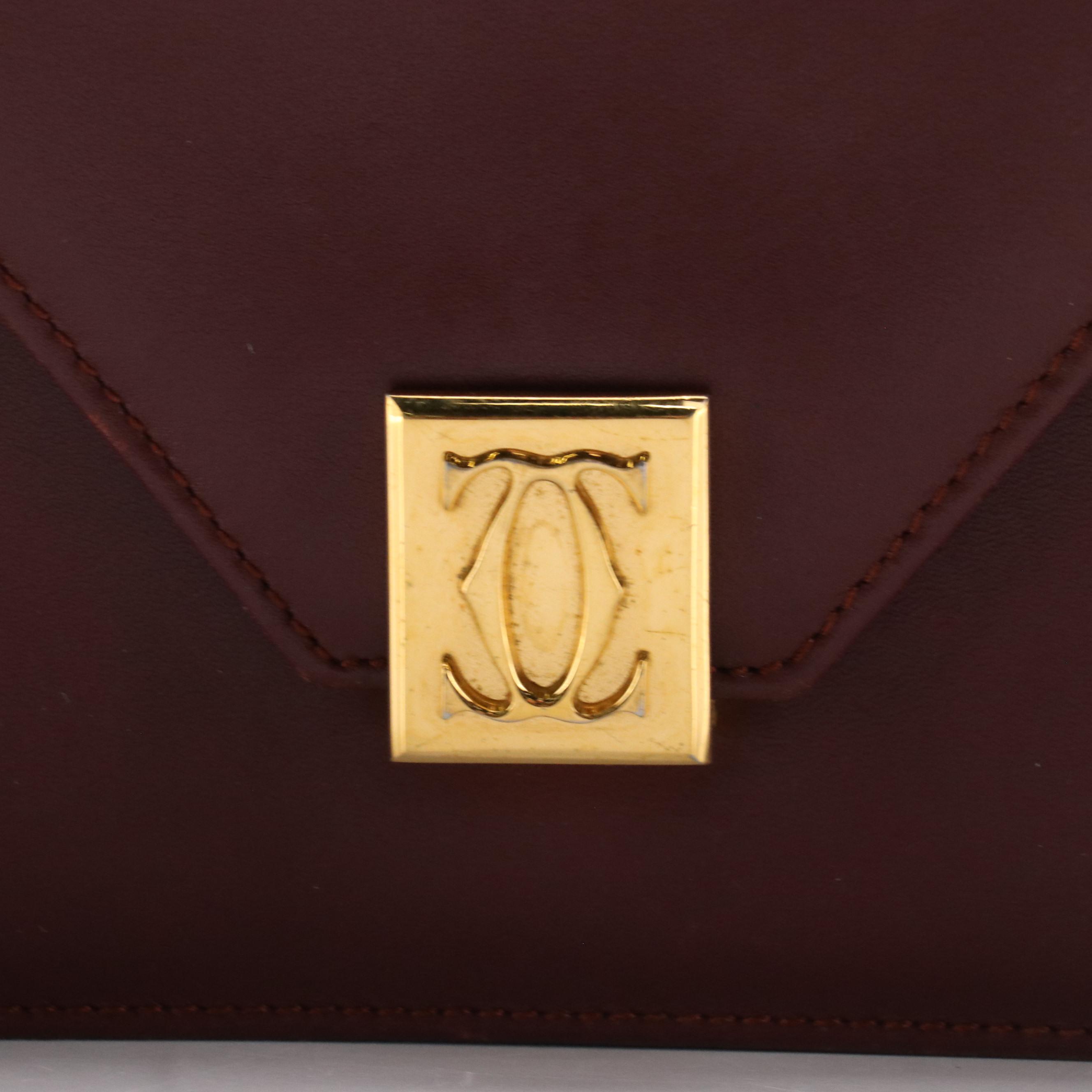 Cartier Must de Cartier Burgundy Leather Envelope Flap Shoulder Bag