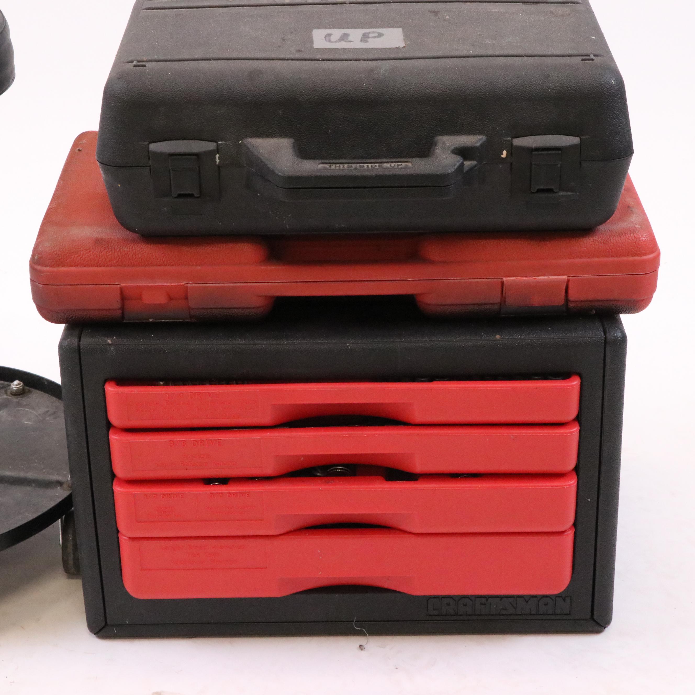 Craftsman Mechanics Tool Sets with Cases and Husky Pneumatic Stool
