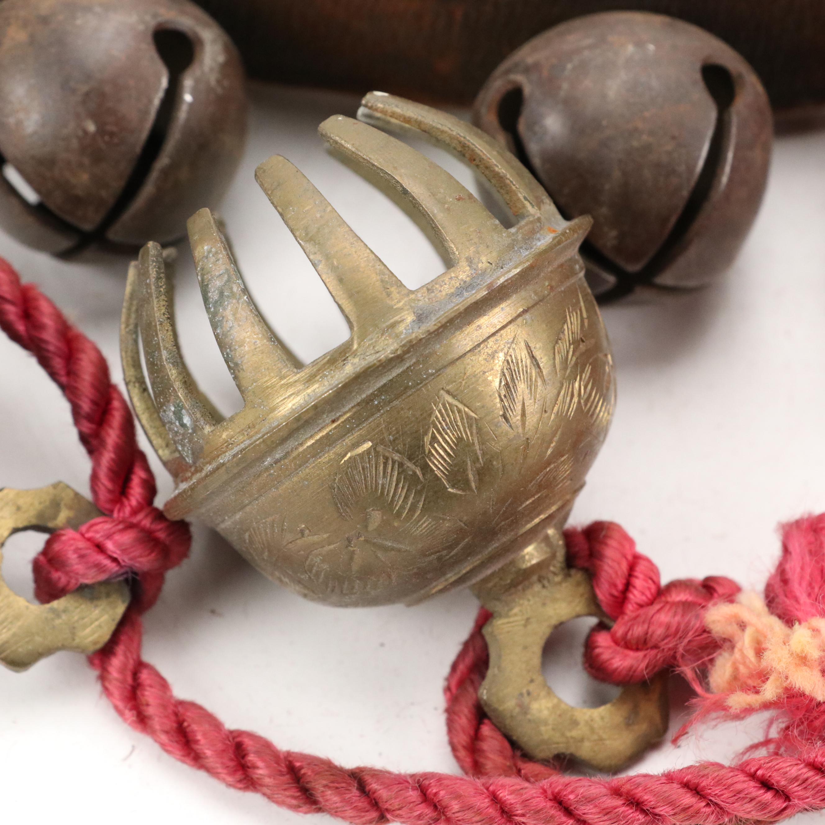 Brass Harness Sleigh Bells on Leather Straps with Elephant Bells