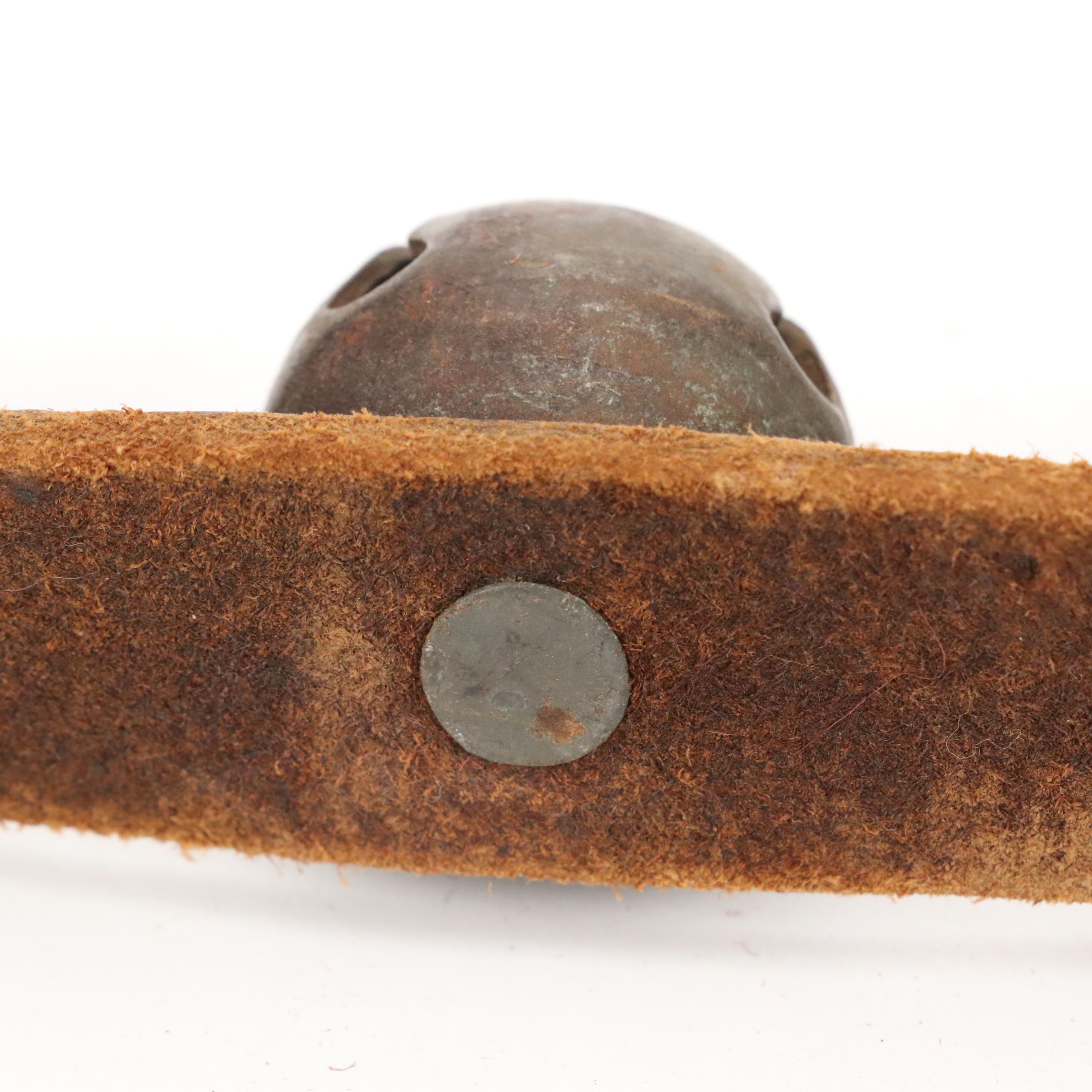 Brass Harness Sleigh Bells on Leather Straps with Elephant Bells