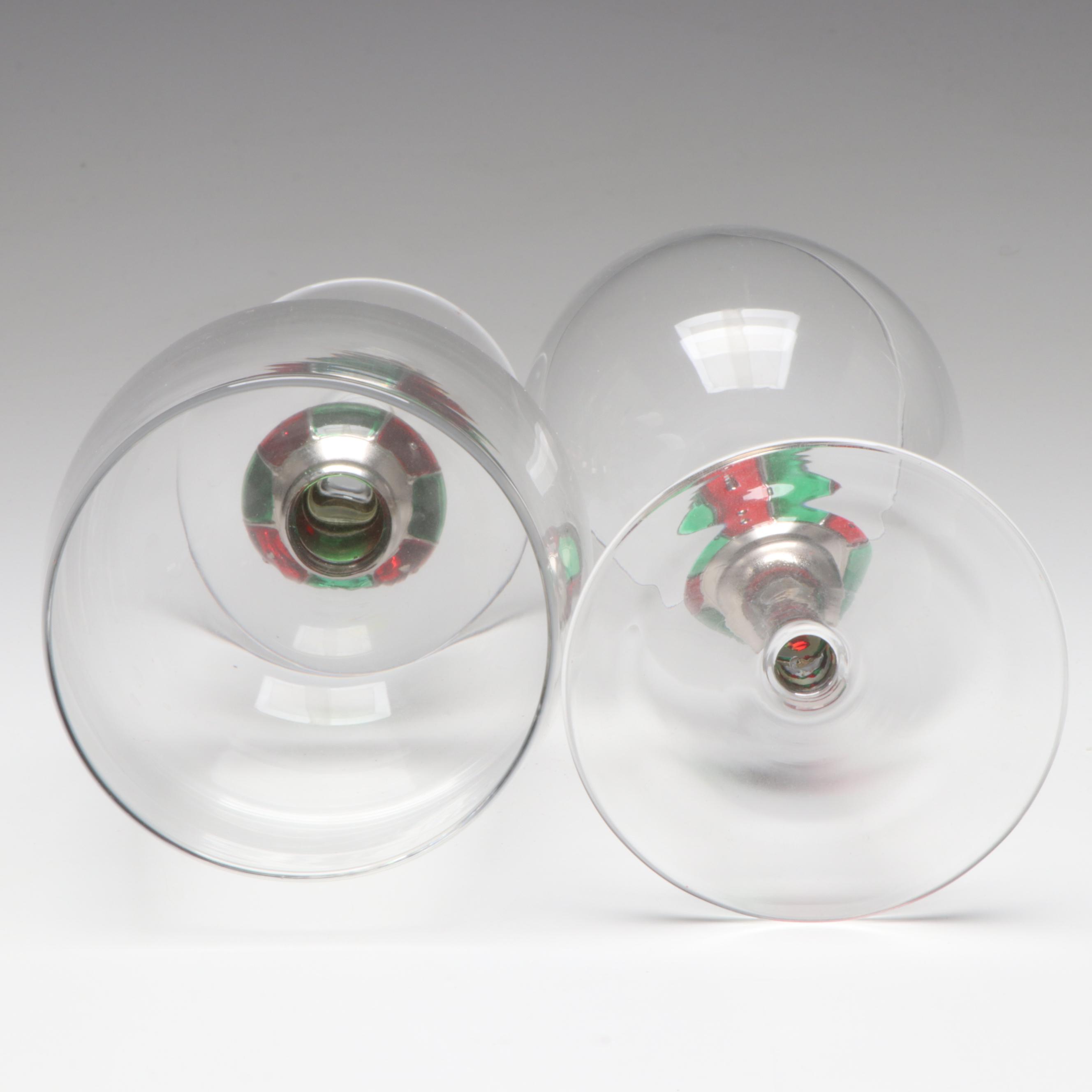 Glass Wine Glasses with Wooden Bowl and Woven Tray