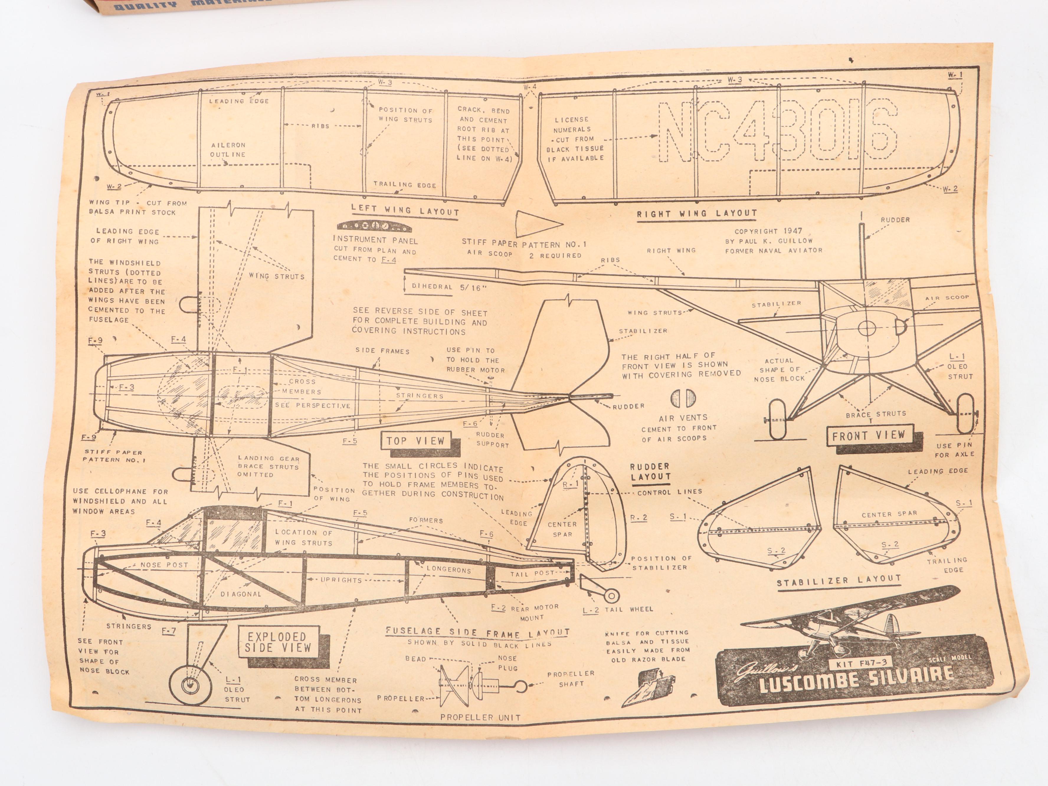 Paul K. Guillow "Aeronca," "Ercoupe" and More Airplane Model Kits, 1940s