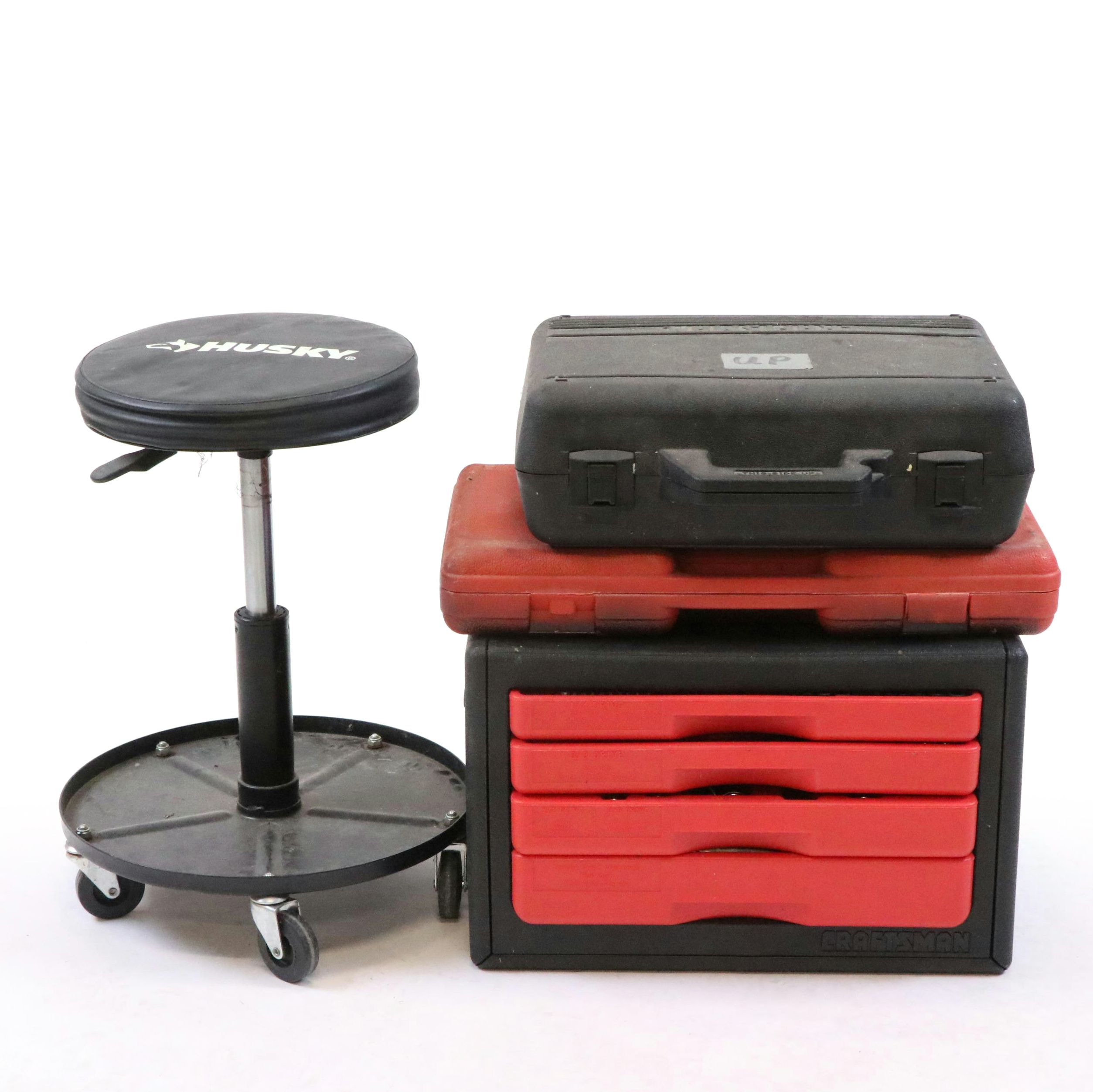 Craftsman Mechanics Tool Sets with Cases and Husky Pneumatic Stool