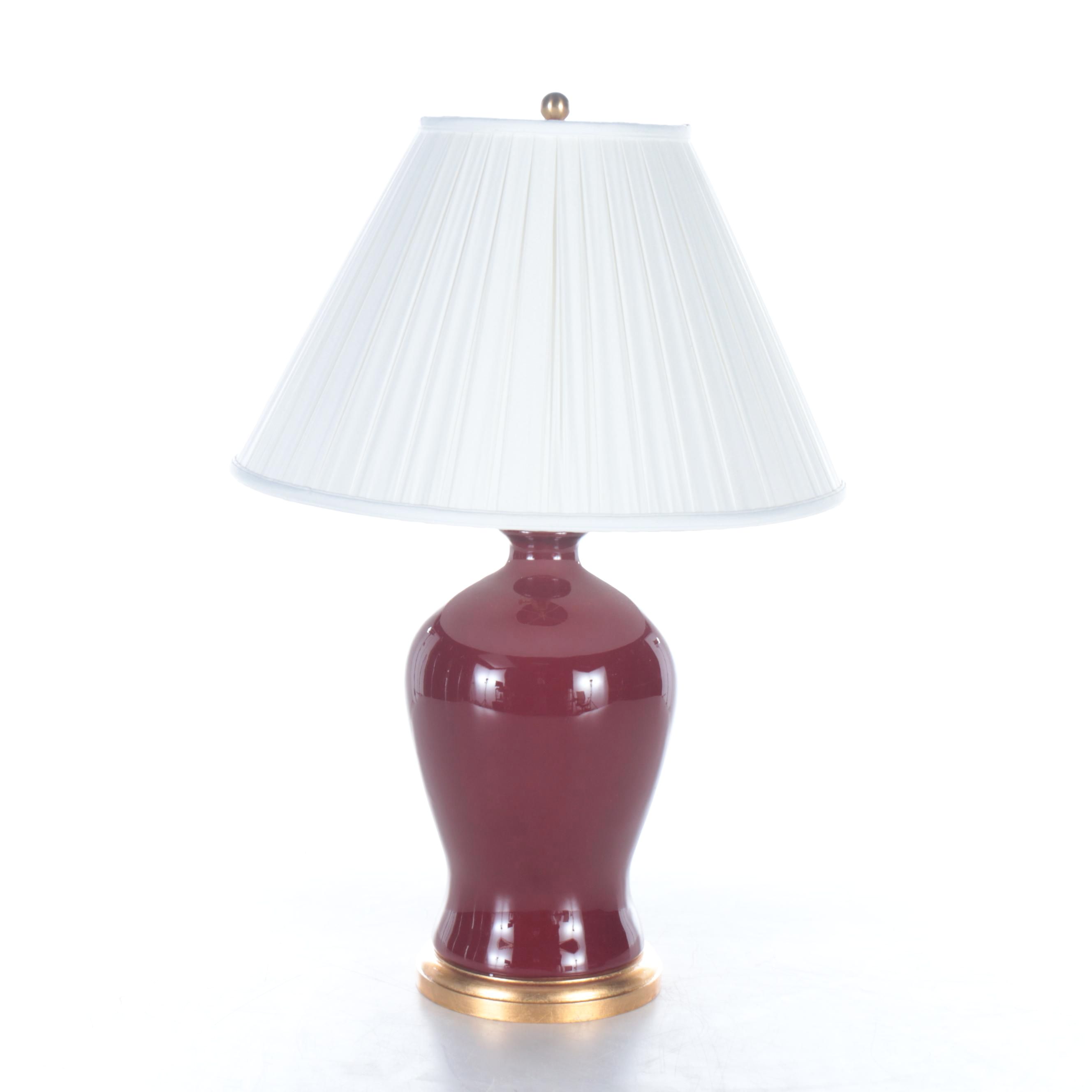 Ralph Lauren Chinese Porcelain Oxblood Vase Lamp with Pleated Shade