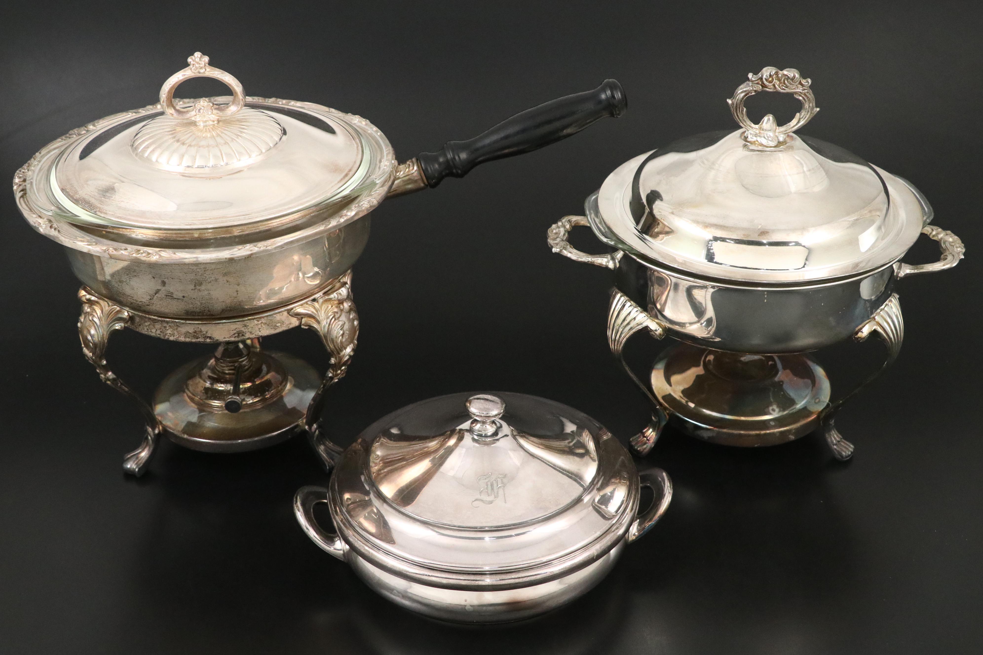 Harford Sterling Co. with Other Silver Plate Chafing Dish and Serving Pieces