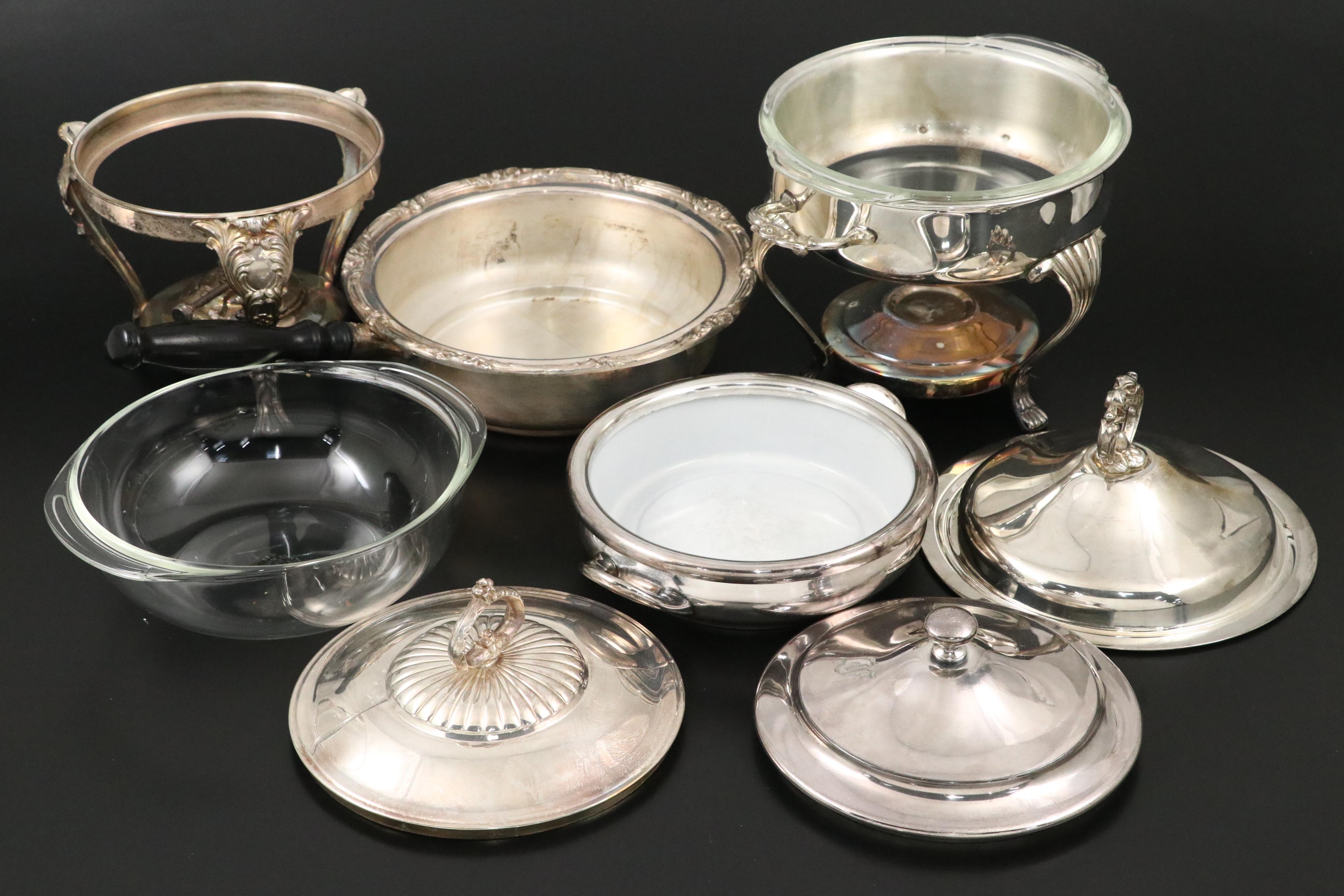 Harford Sterling Co. with Other Silver Plate Chafing Dish and Serving Pieces