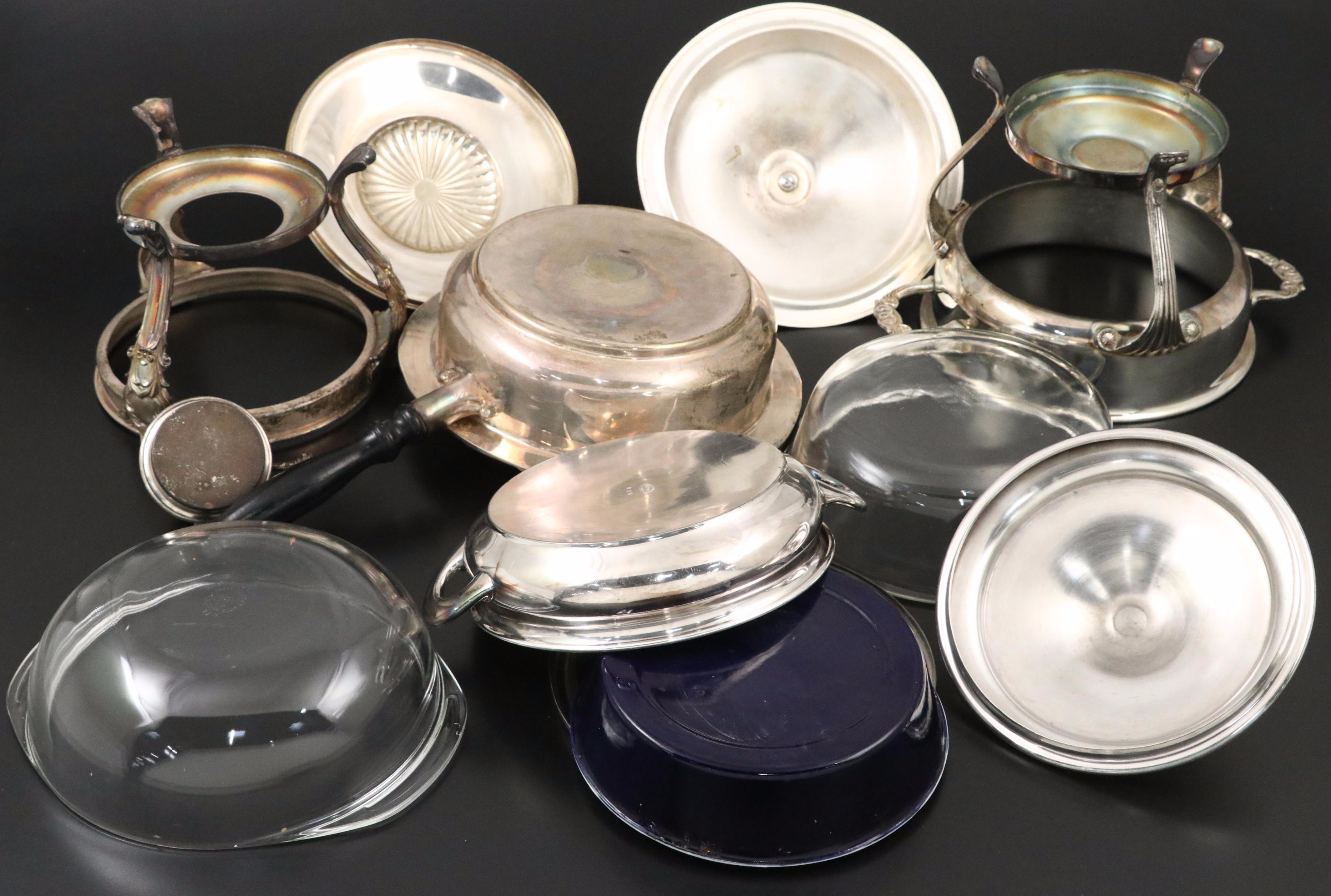 Harford Sterling Co. with Other Silver Plate Chafing Dish and Serving Pieces