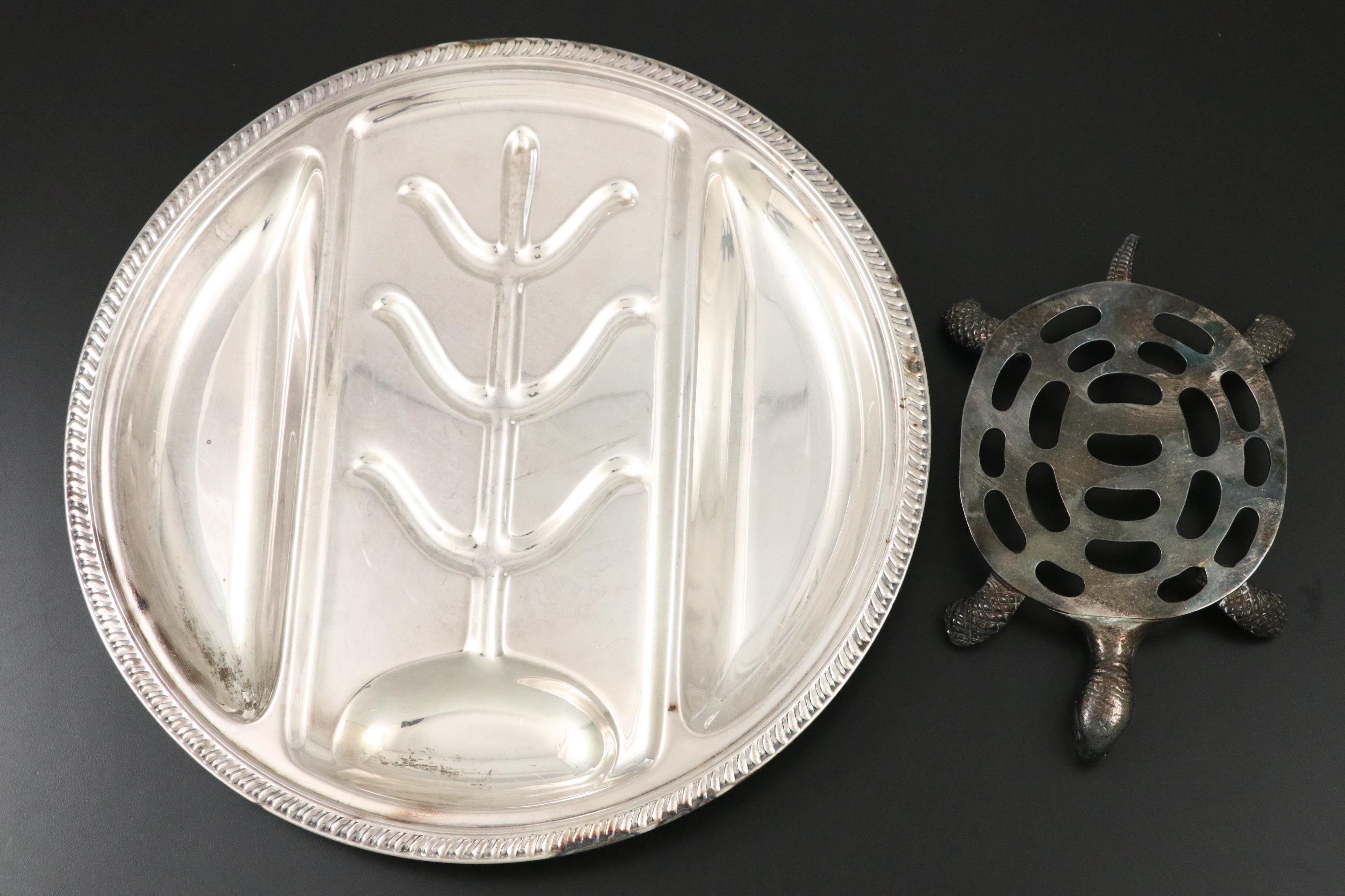 Harford Sterling Co. with Other Silver Plate Chafing Dish and Serving Pieces