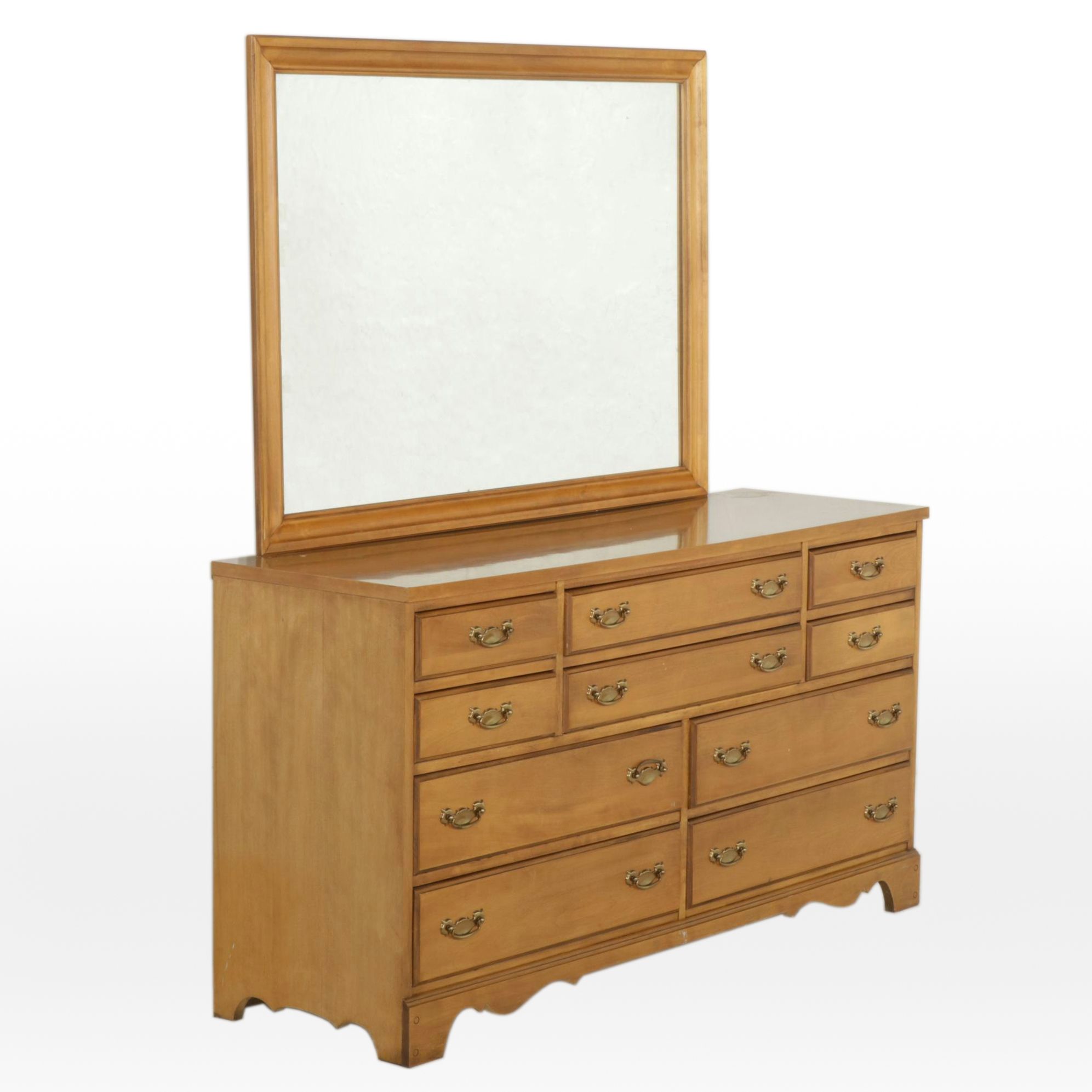 Johnson Carper "Fashion Trend" Pecan Dresser and Mirror, Late 20th Century