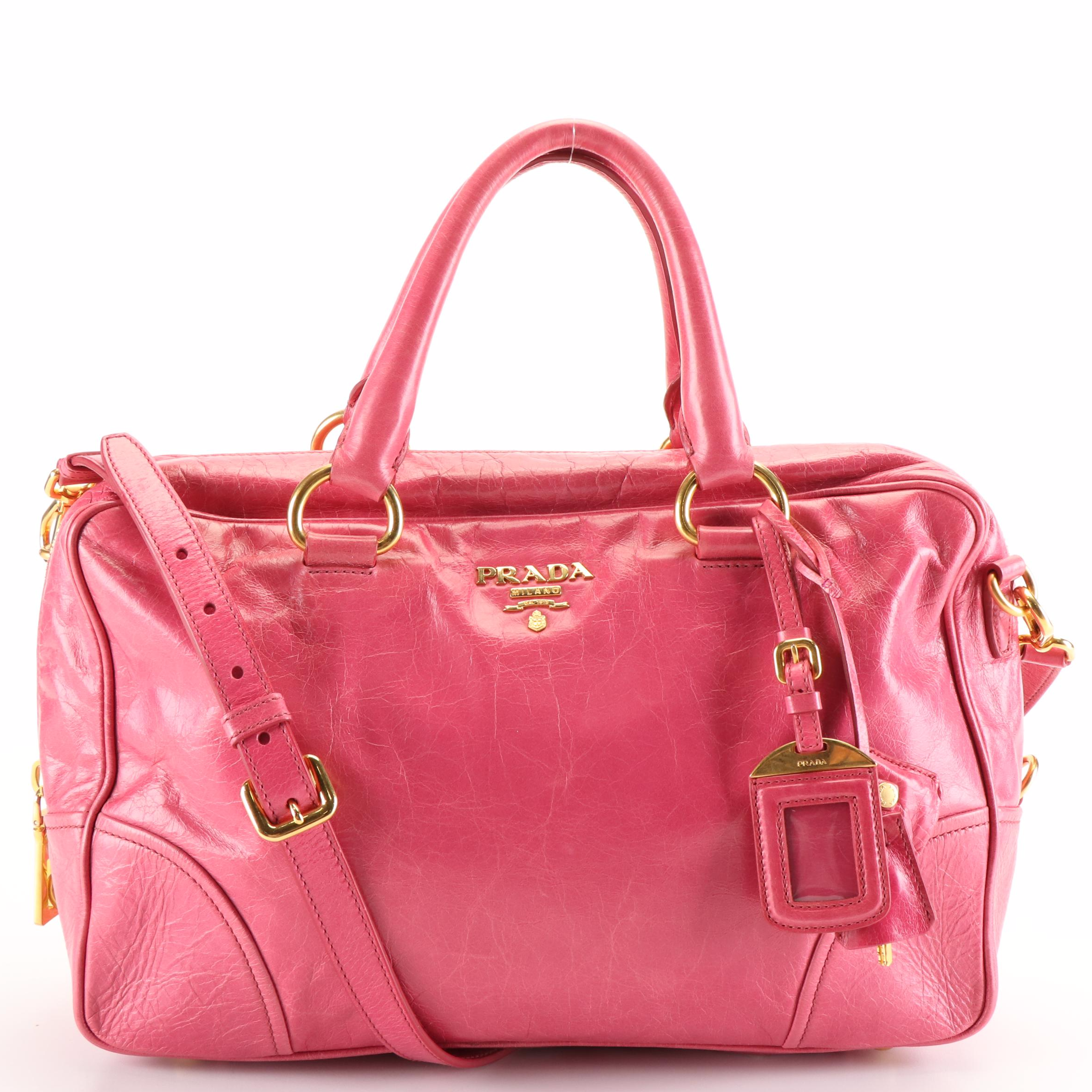 Prada 2Way Tote Bag in Pink Vitello Shine Leather