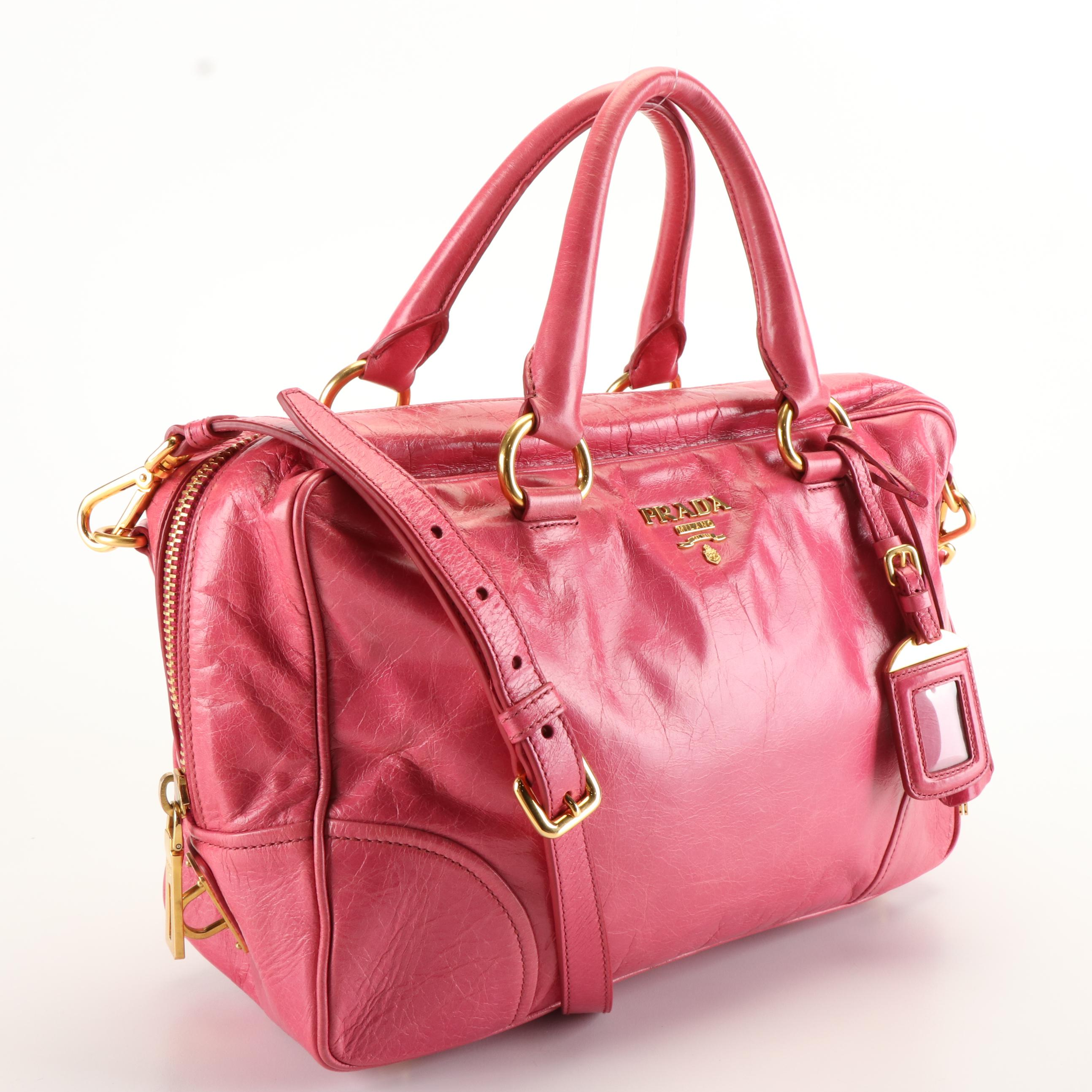 Prada 2Way Tote Bag in Pink Vitello Shine Leather