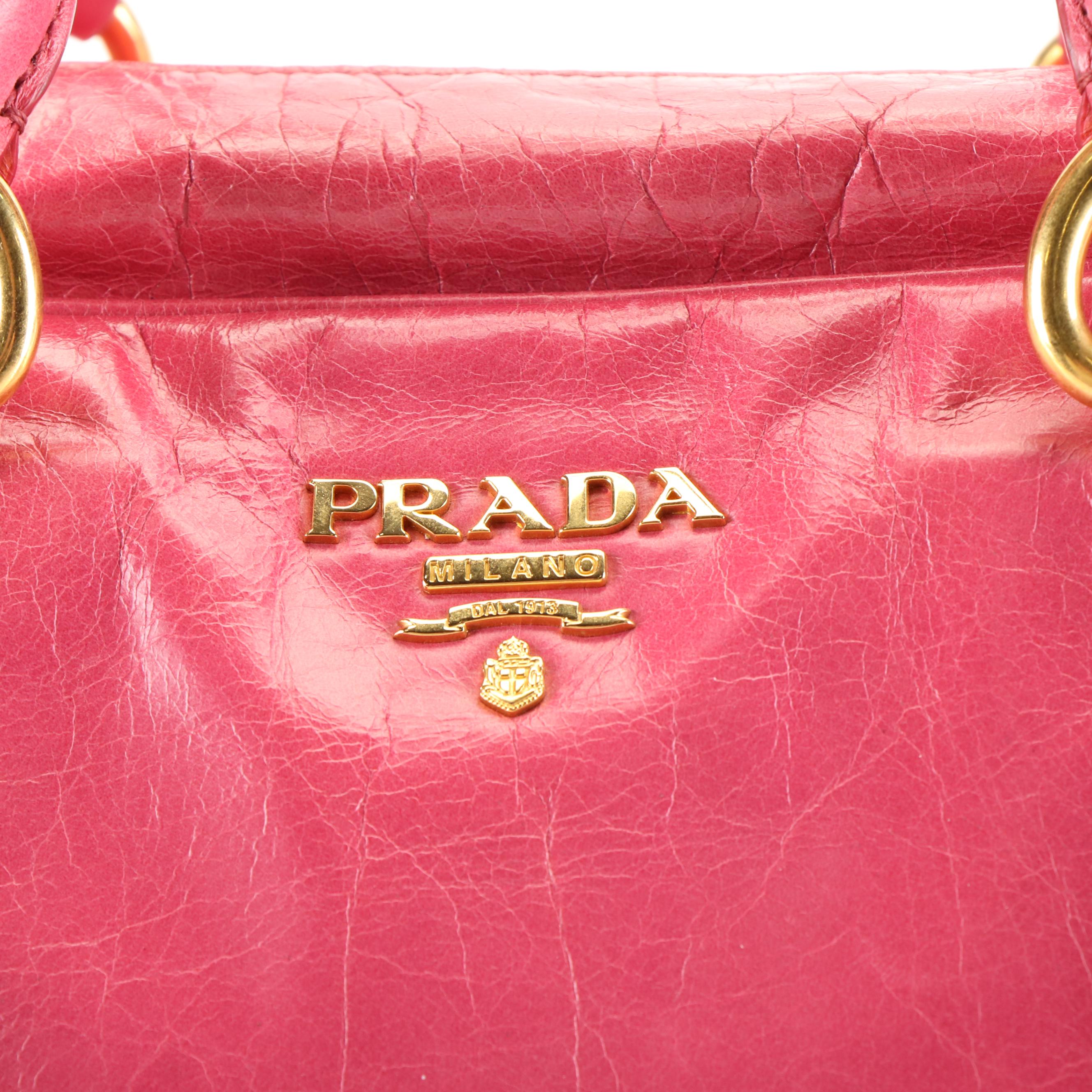 Prada 2Way Tote Bag in Pink Vitello Shine Leather