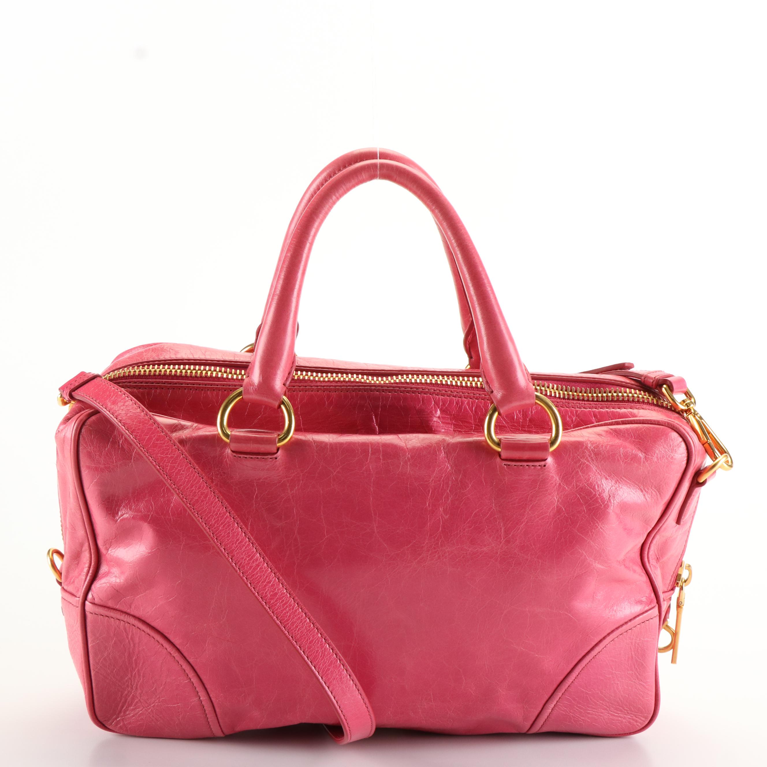 Prada 2Way Tote Bag in Pink Vitello Shine Leather