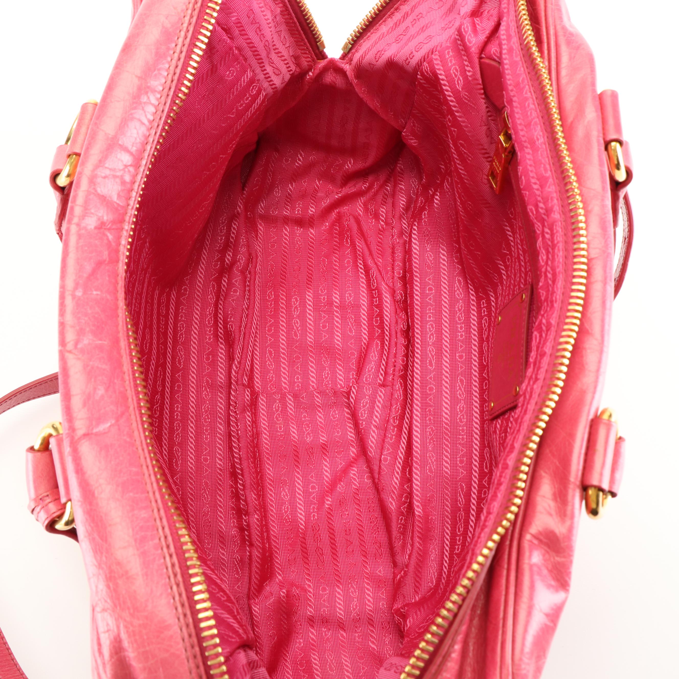 Prada 2Way Tote Bag in Pink Vitello Shine Leather