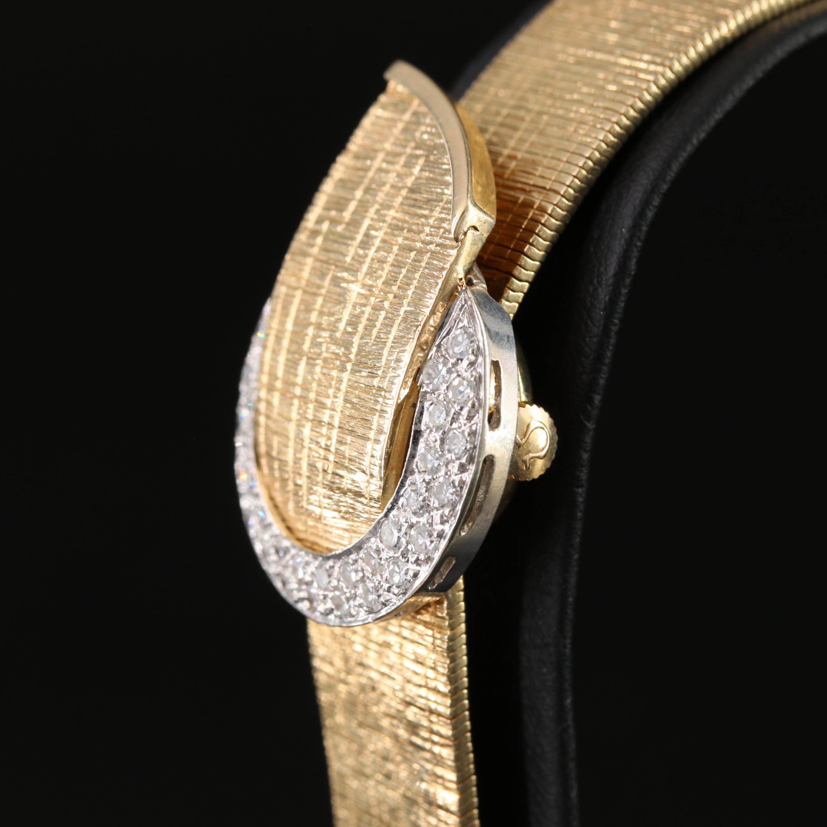 14K Omega Diamond Dial Cover Watch