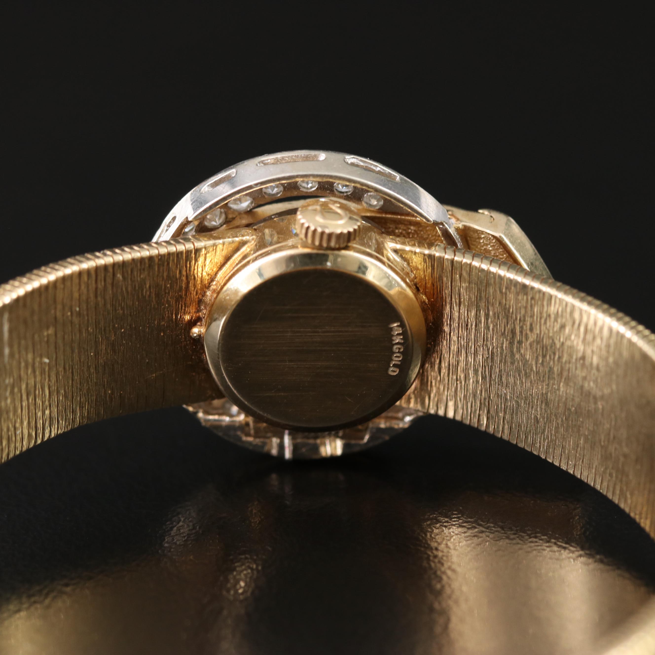 14K Omega Diamond Dial Cover Watch