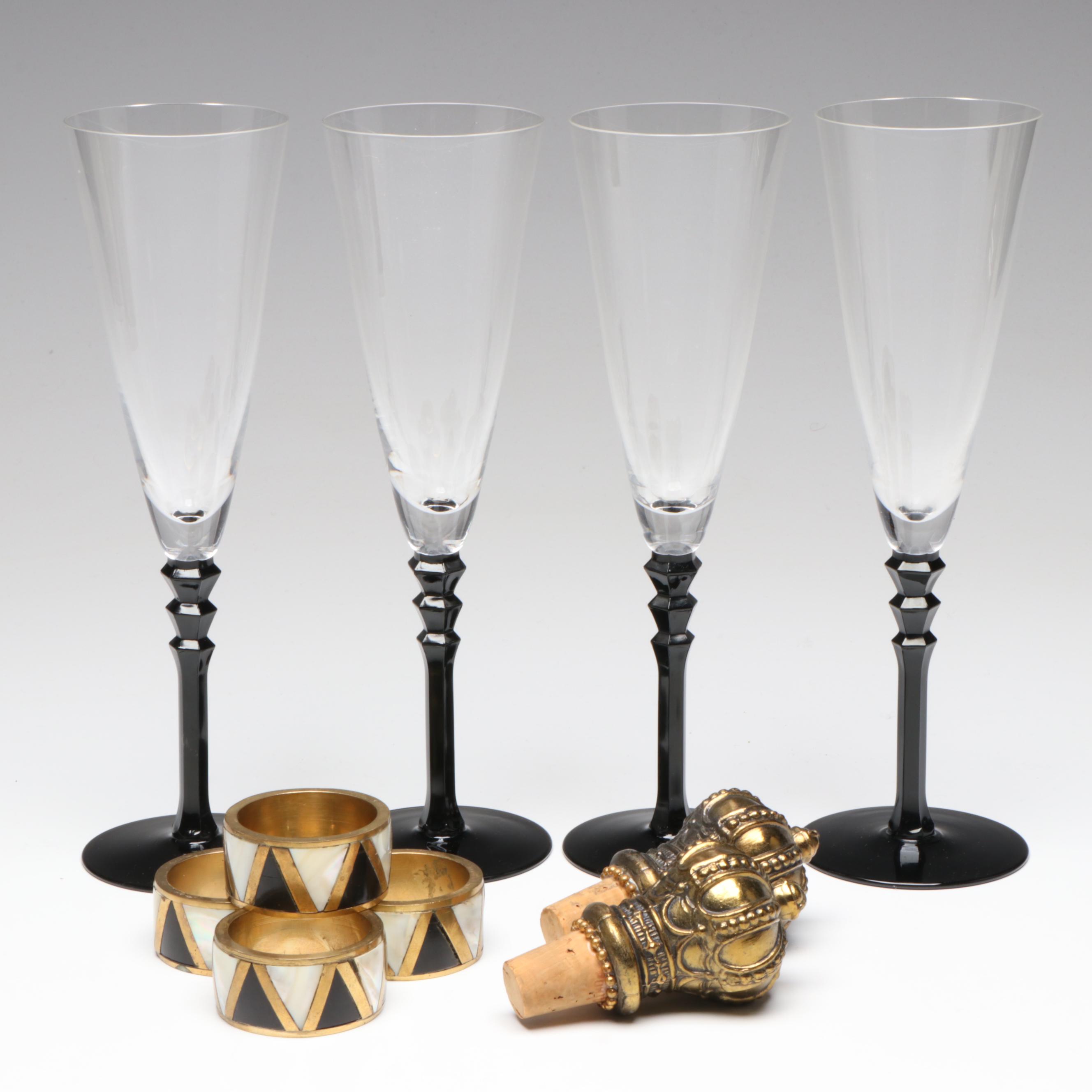 Sasaki "Black Tie" Glass Champagne Flutes with More Table Accessories