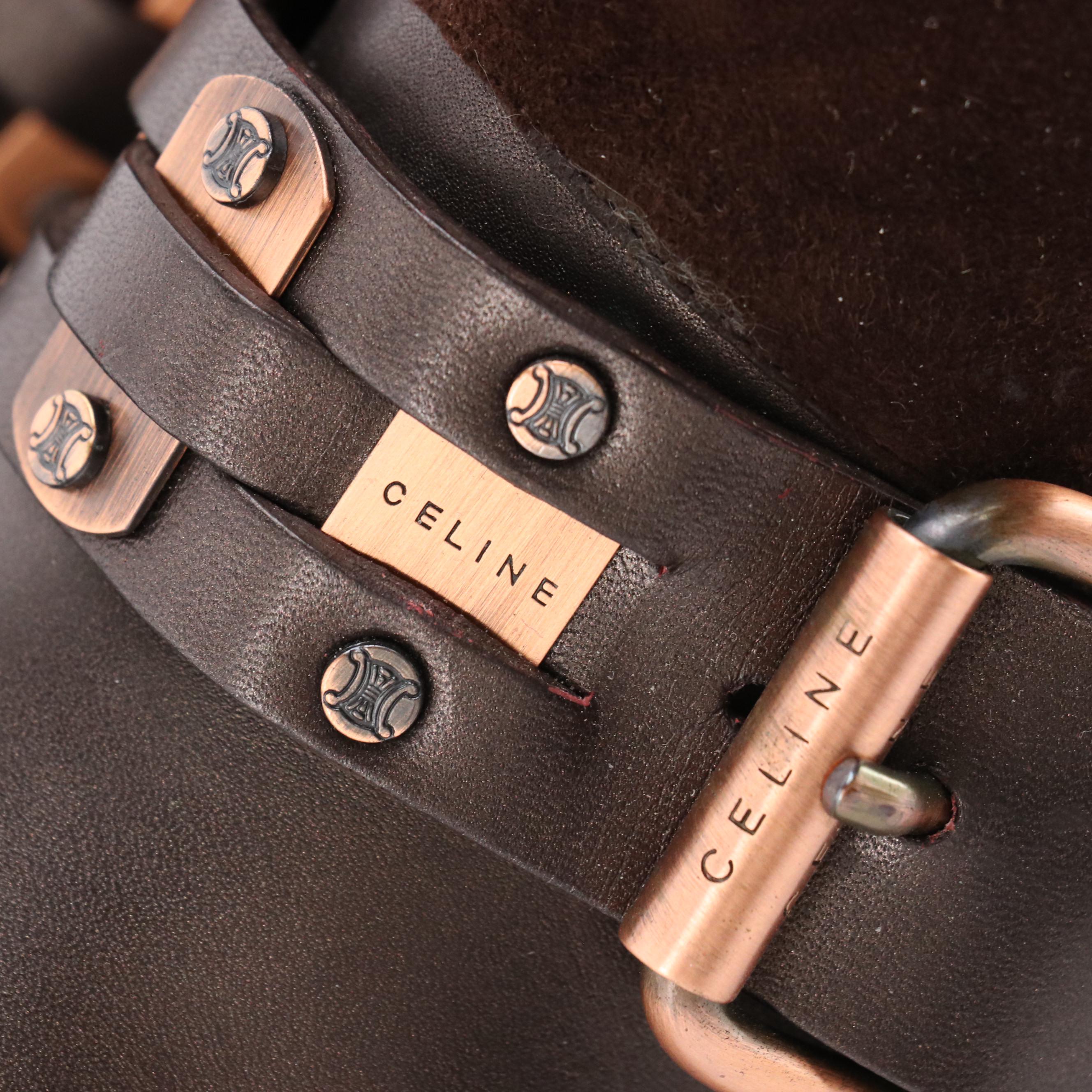 Céline Mid-Calf Moto Boots in Brown Leather and Suede