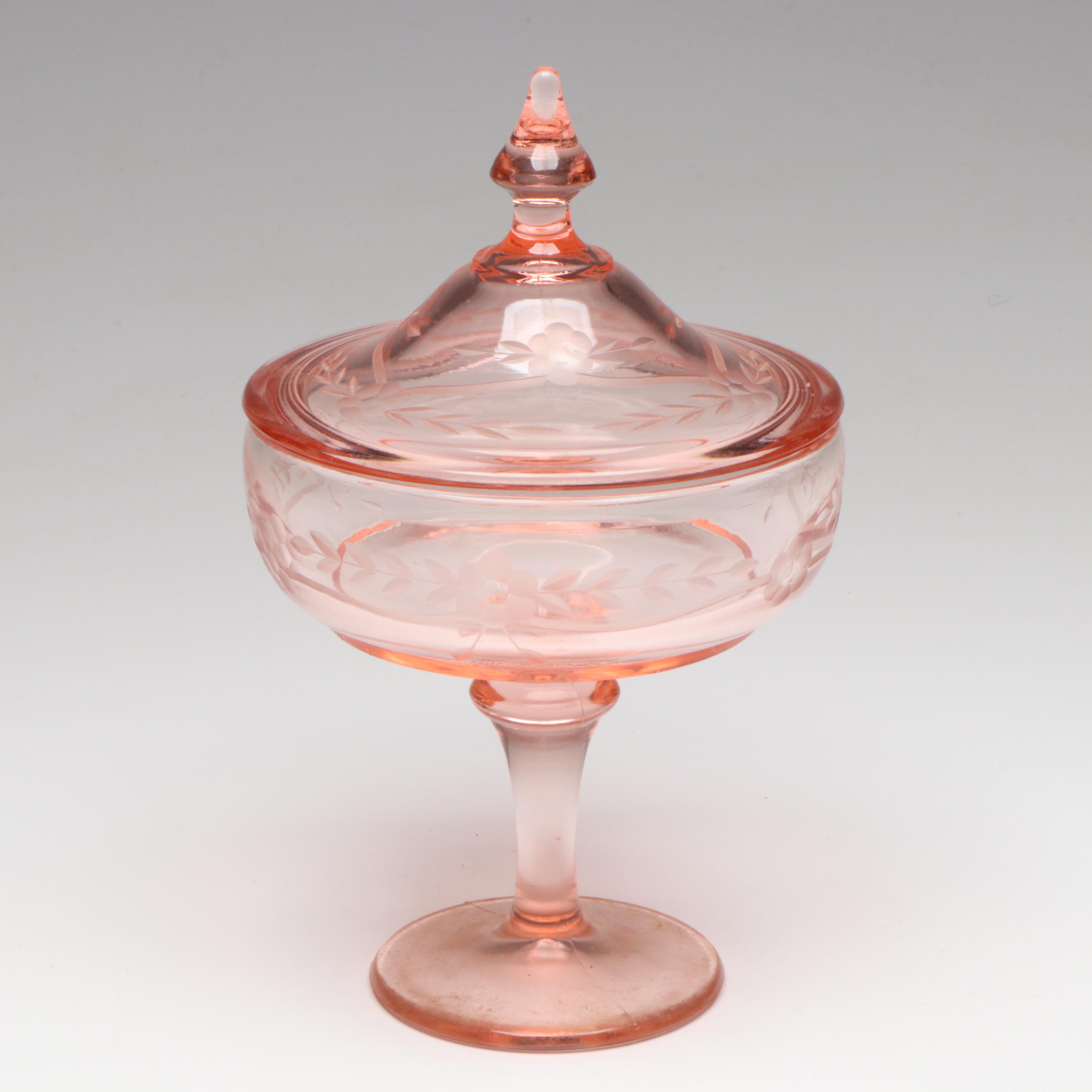 Cambridge "Decagon Pink" Glassware, Rolled Edge Centerpiece and Other Serveware