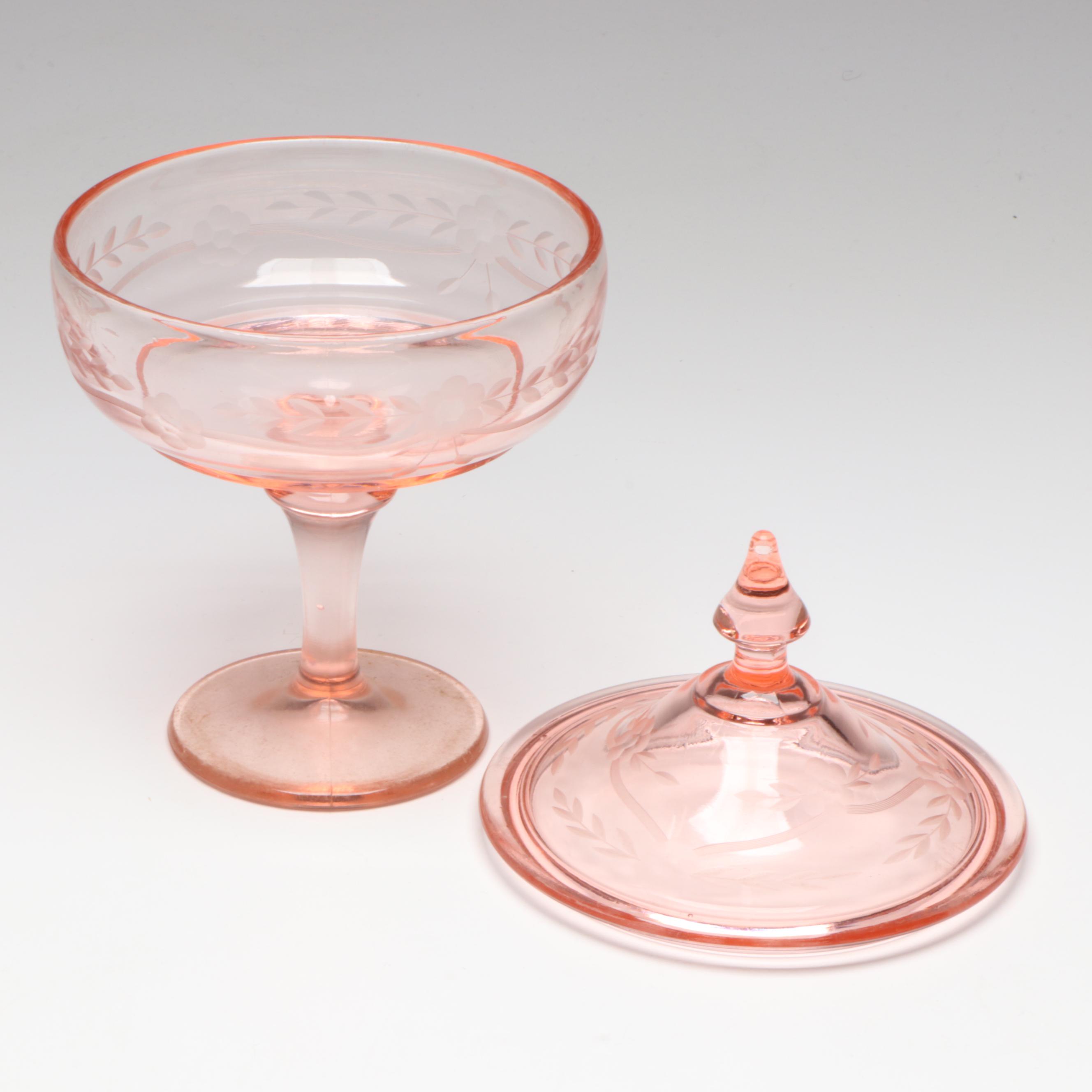 Cambridge "Decagon Pink" Glassware, Rolled Edge Centerpiece and Other Serveware
