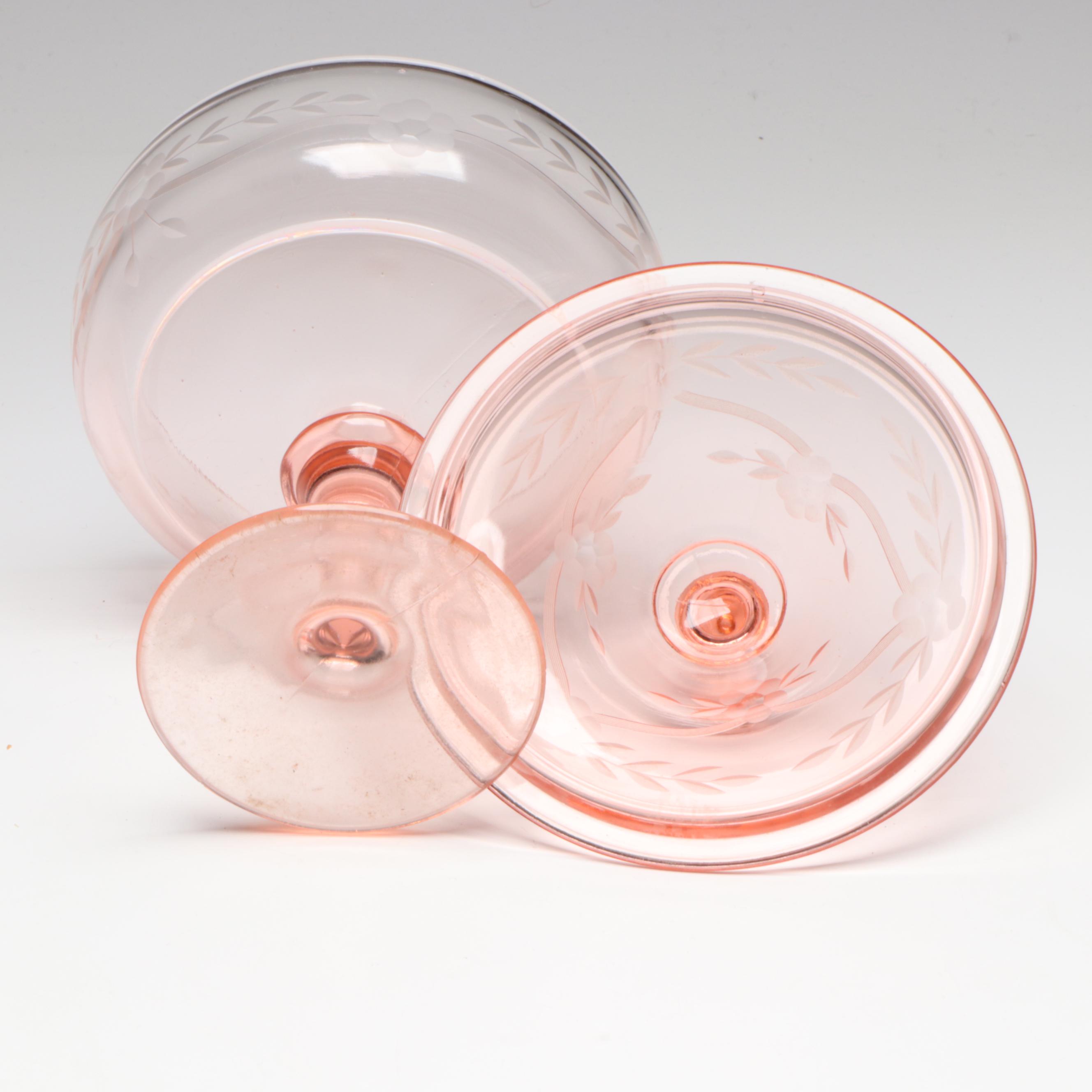 Cambridge "Decagon Pink" Glassware, Rolled Edge Centerpiece and Other Serveware