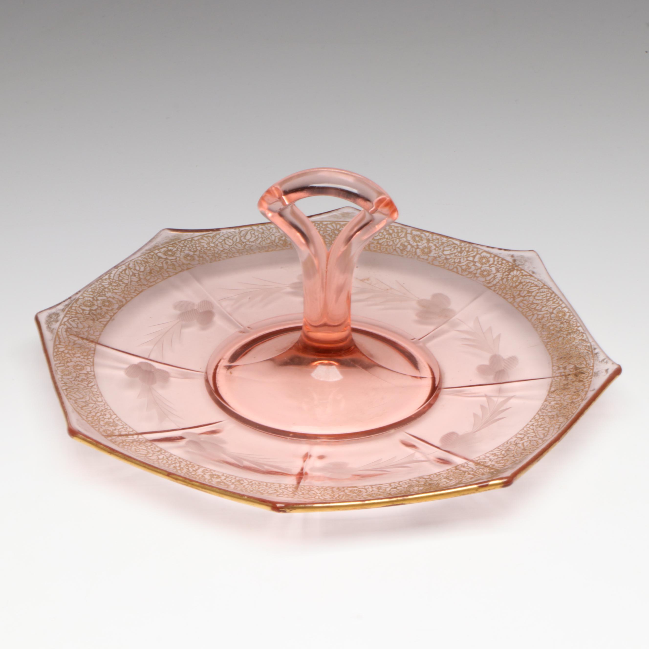 Cambridge "Decagon Pink" Glassware, Rolled Edge Centerpiece and Other Serveware