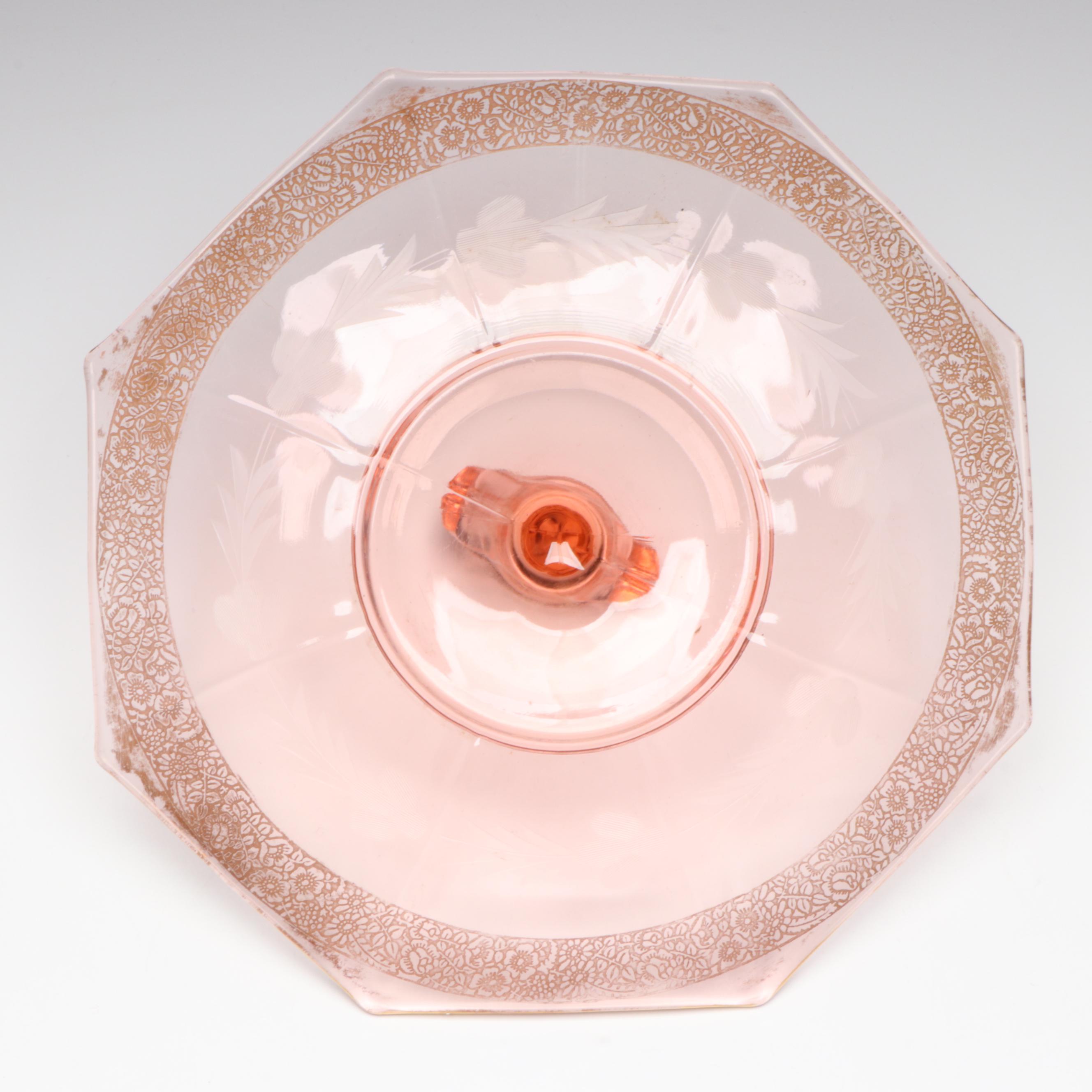 Cambridge "Decagon Pink" Glassware, Rolled Edge Centerpiece and Other Serveware