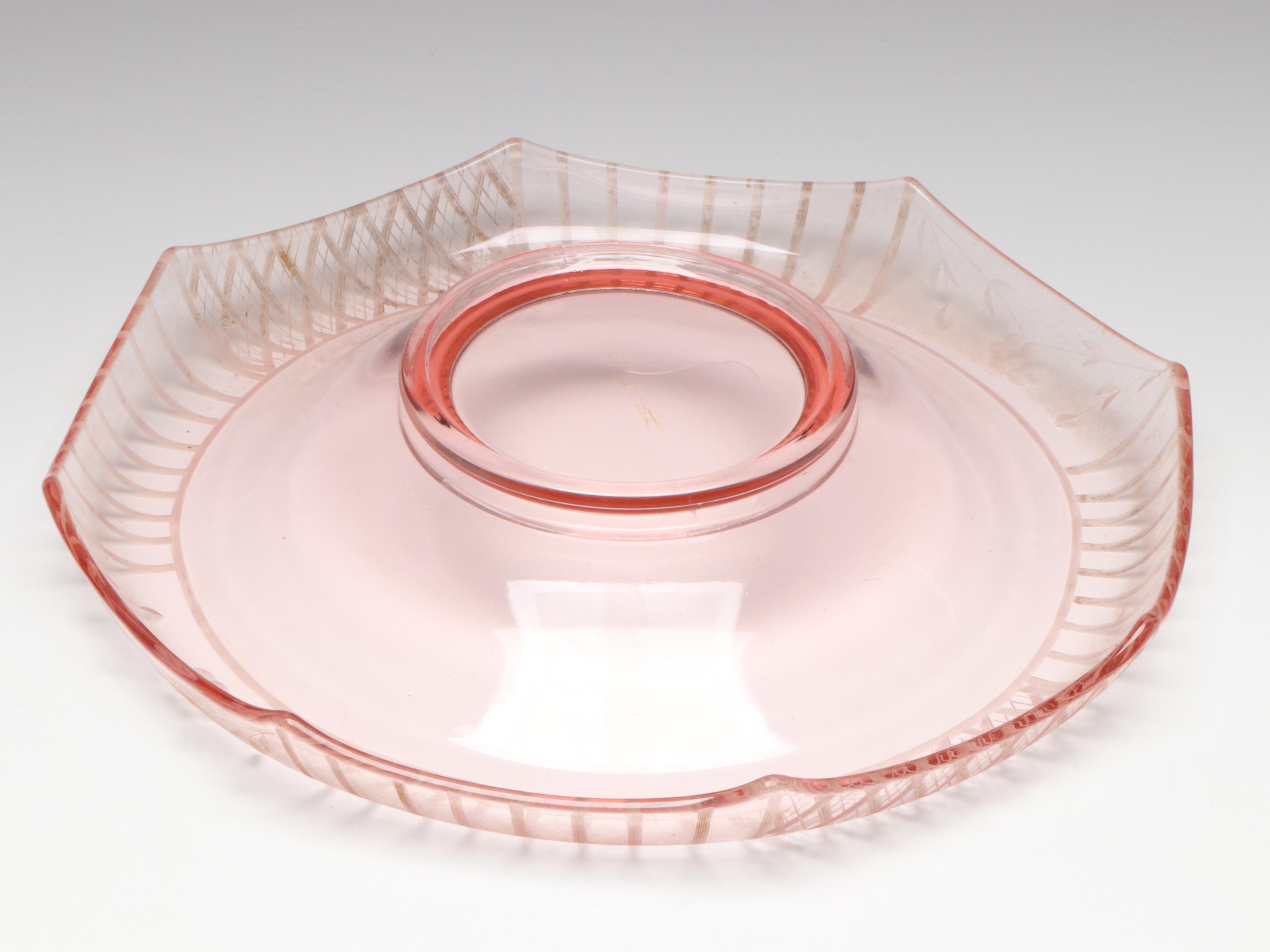 Cambridge "Decagon Pink" Glassware, Rolled Edge Centerpiece and Other Serveware