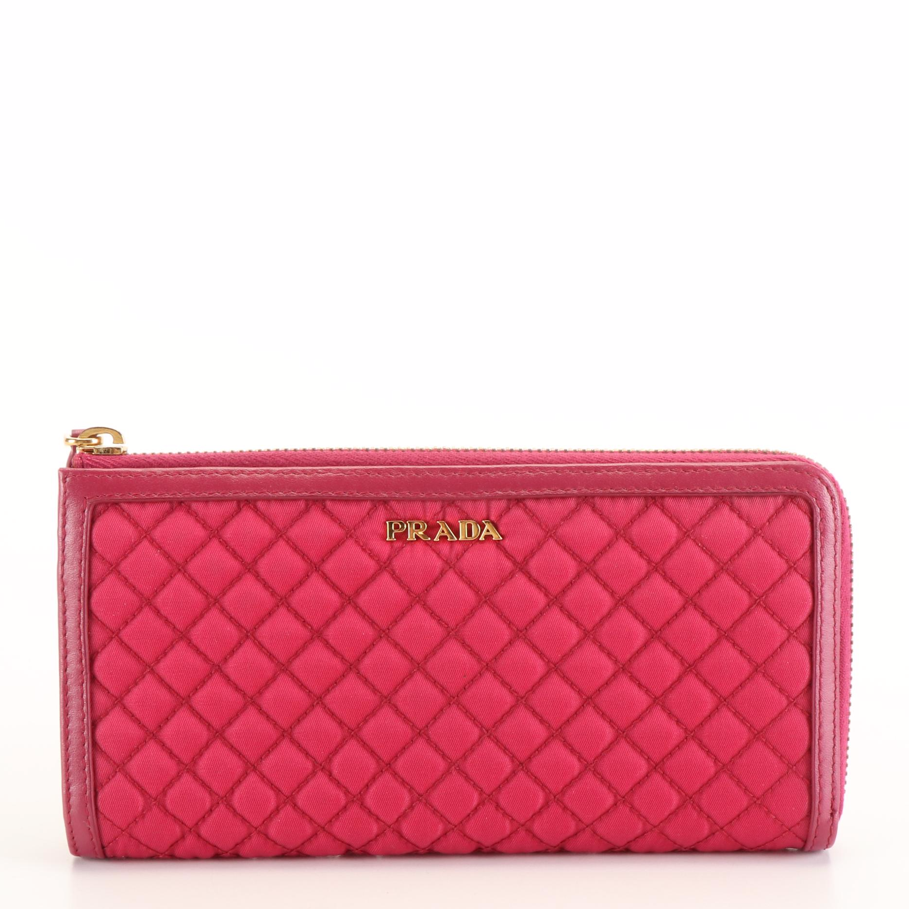Prada Hot Pink Quilted Tessuto Nylon Corner-Zip Long Wallet