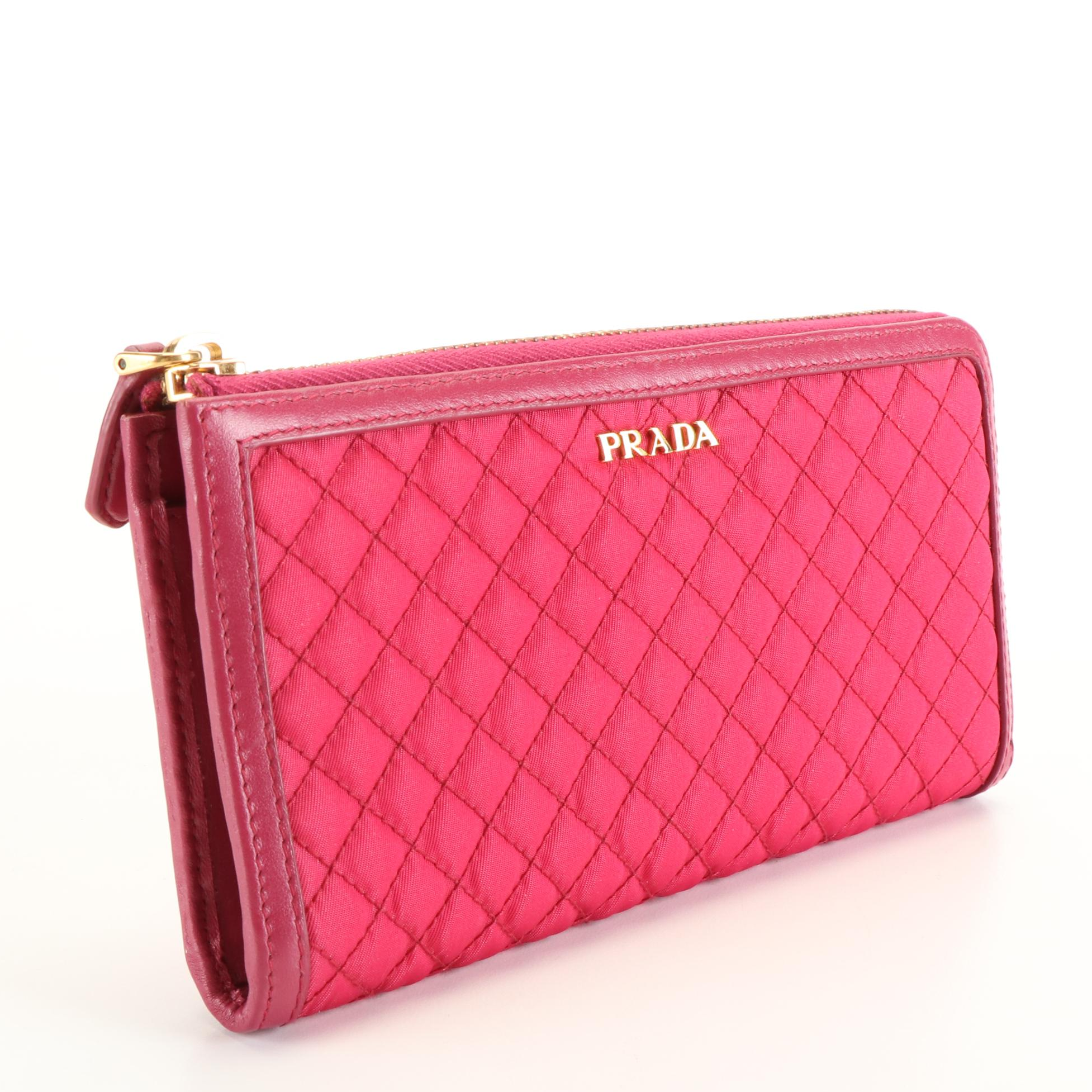 Prada Hot Pink Quilted Tessuto Nylon Corner-Zip Long Wallet