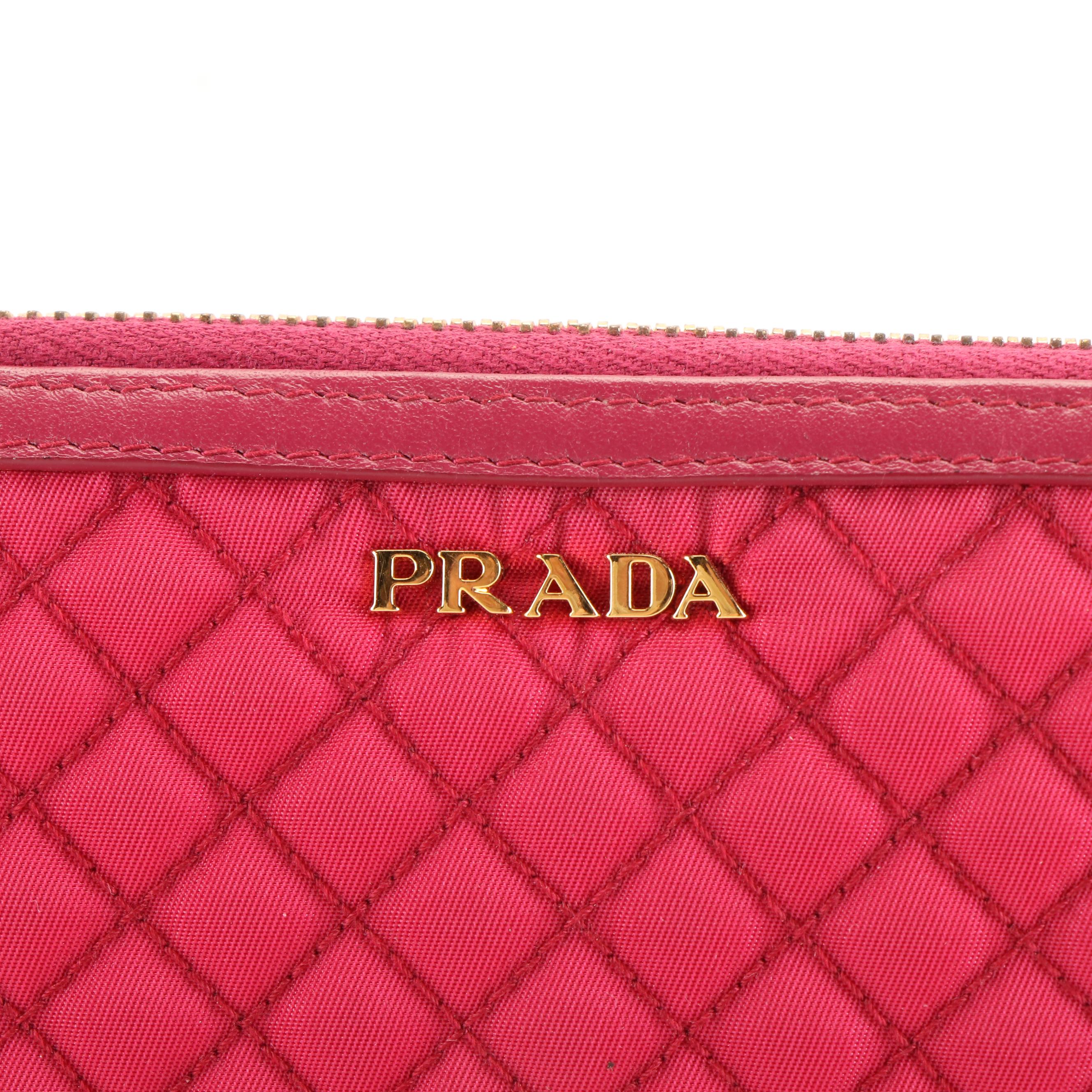Prada Hot Pink Quilted Tessuto Nylon Corner-Zip Long Wallet