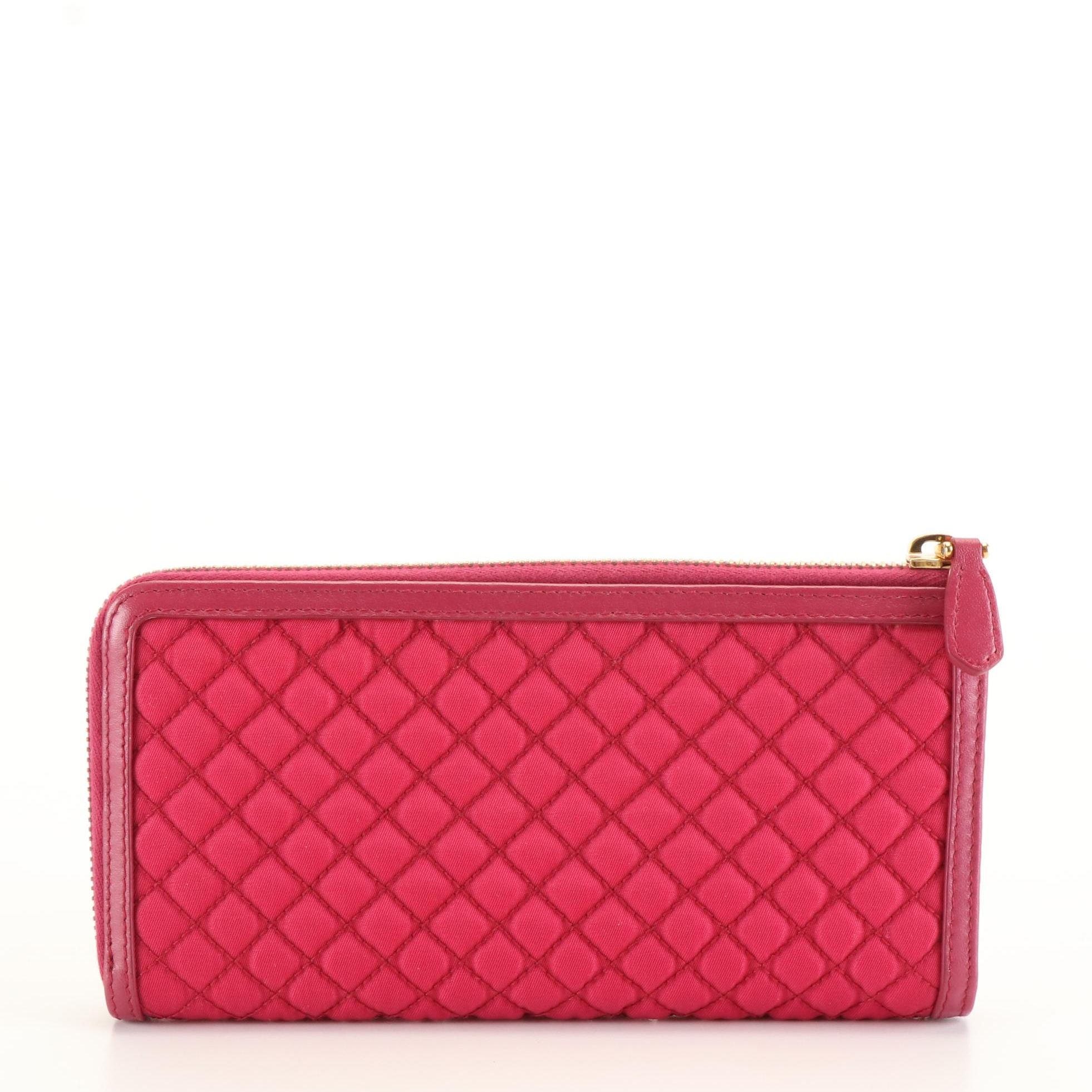 Prada Hot Pink Quilted Tessuto Nylon Corner-Zip Long Wallet