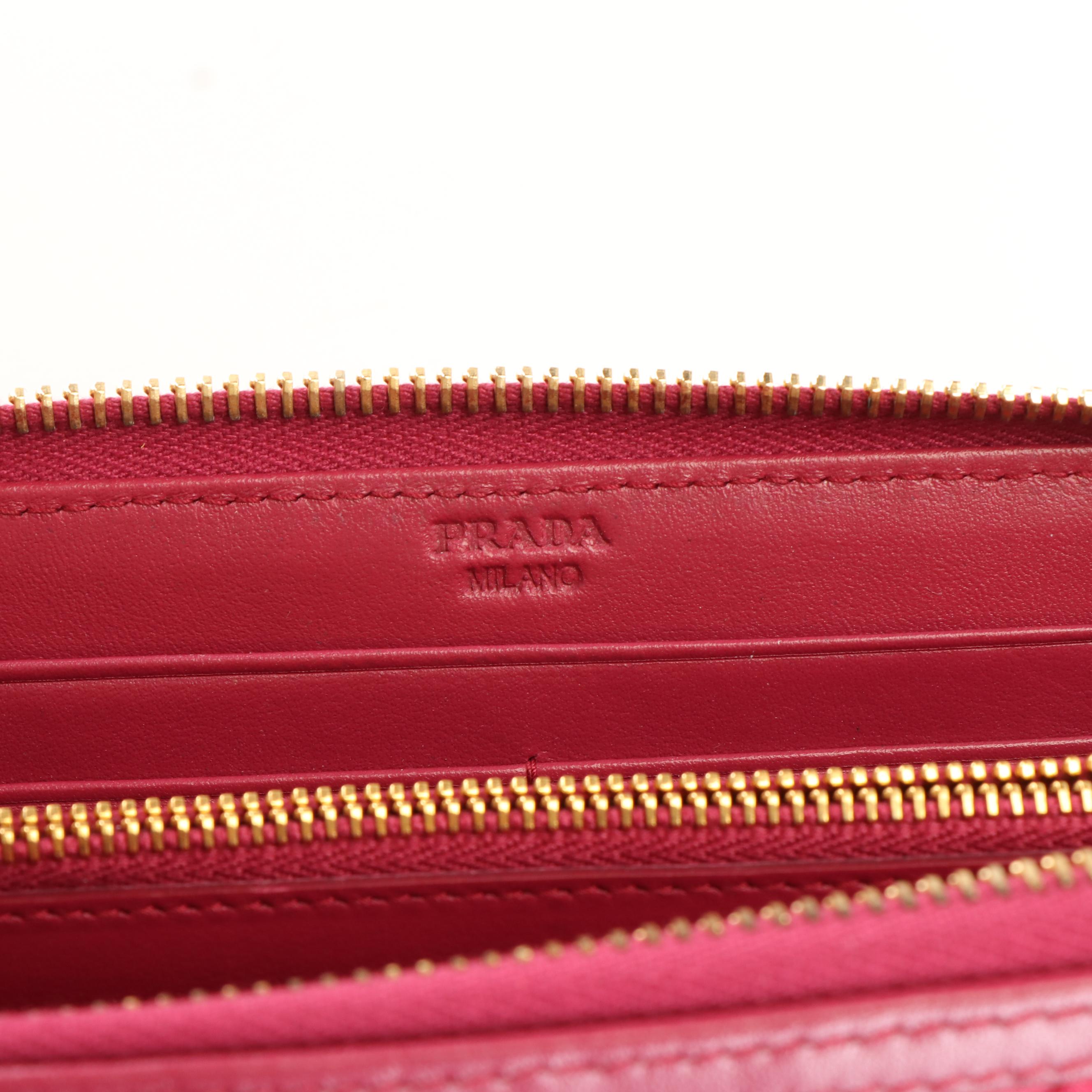 Prada Hot Pink Quilted Tessuto Nylon Corner-Zip Long Wallet