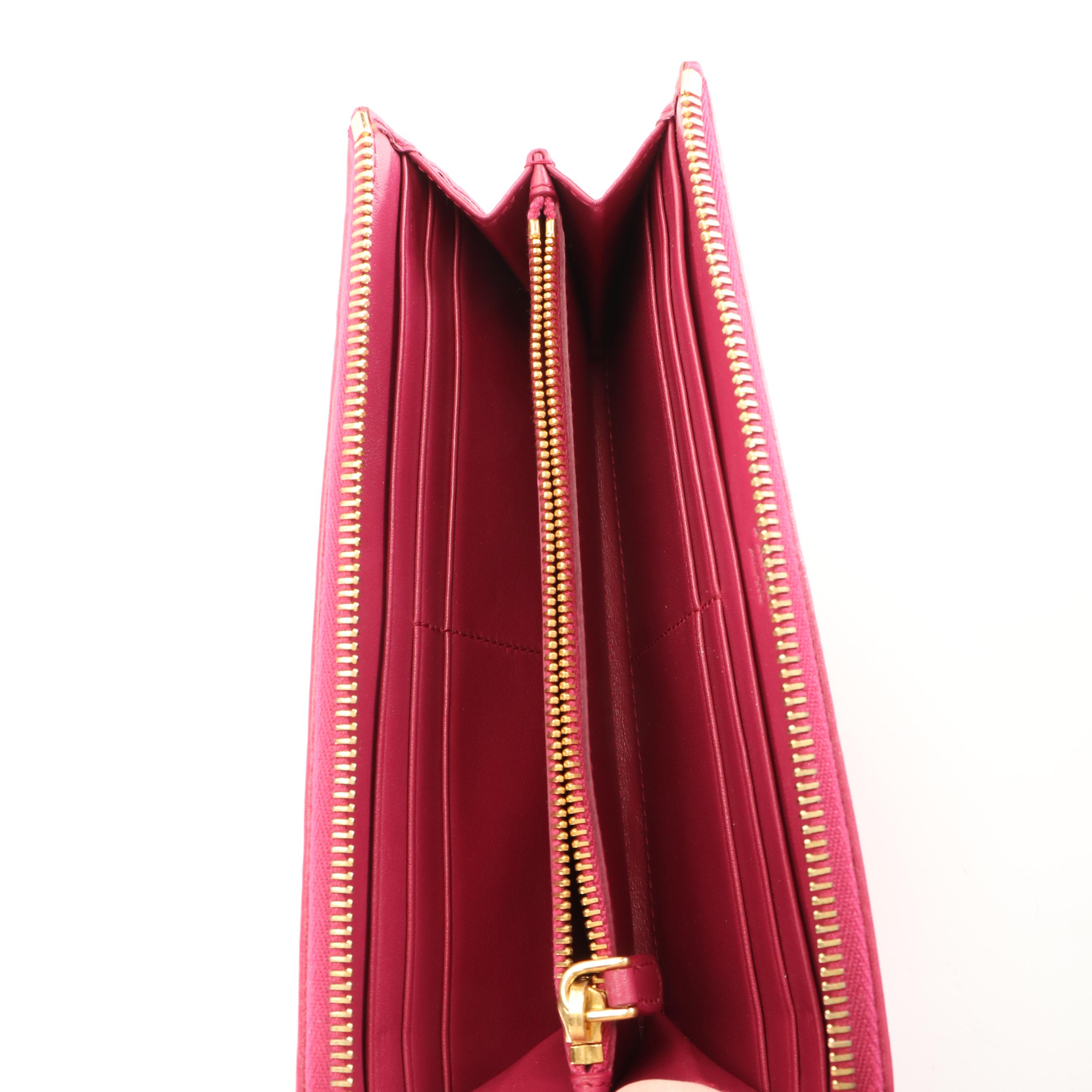 Prada Hot Pink Quilted Tessuto Nylon Corner-Zip Long Wallet