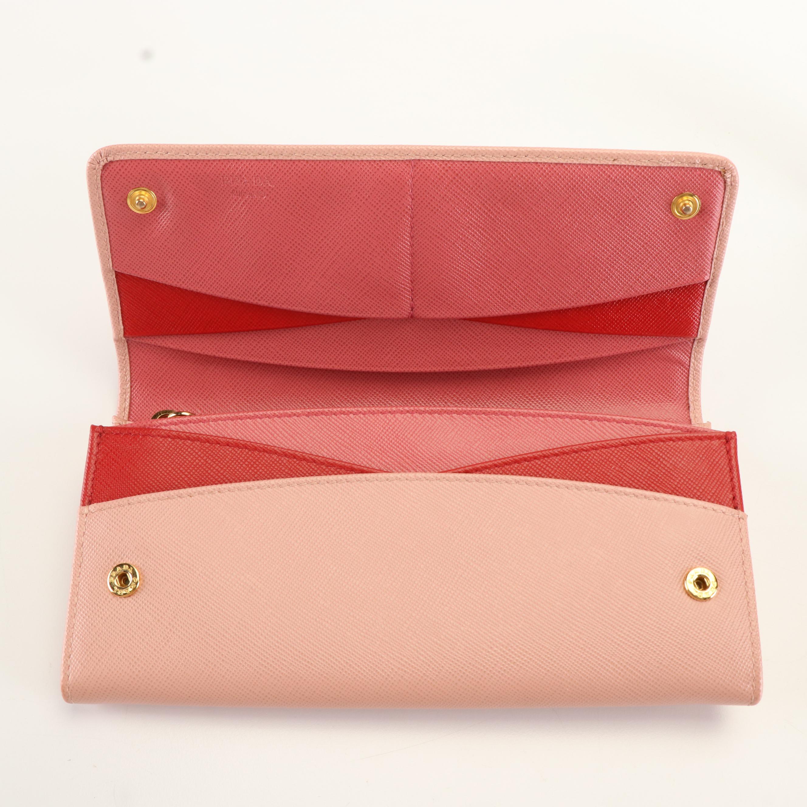 Prada Pink Trichromatic Saffiano Leather Long Flap Wallet