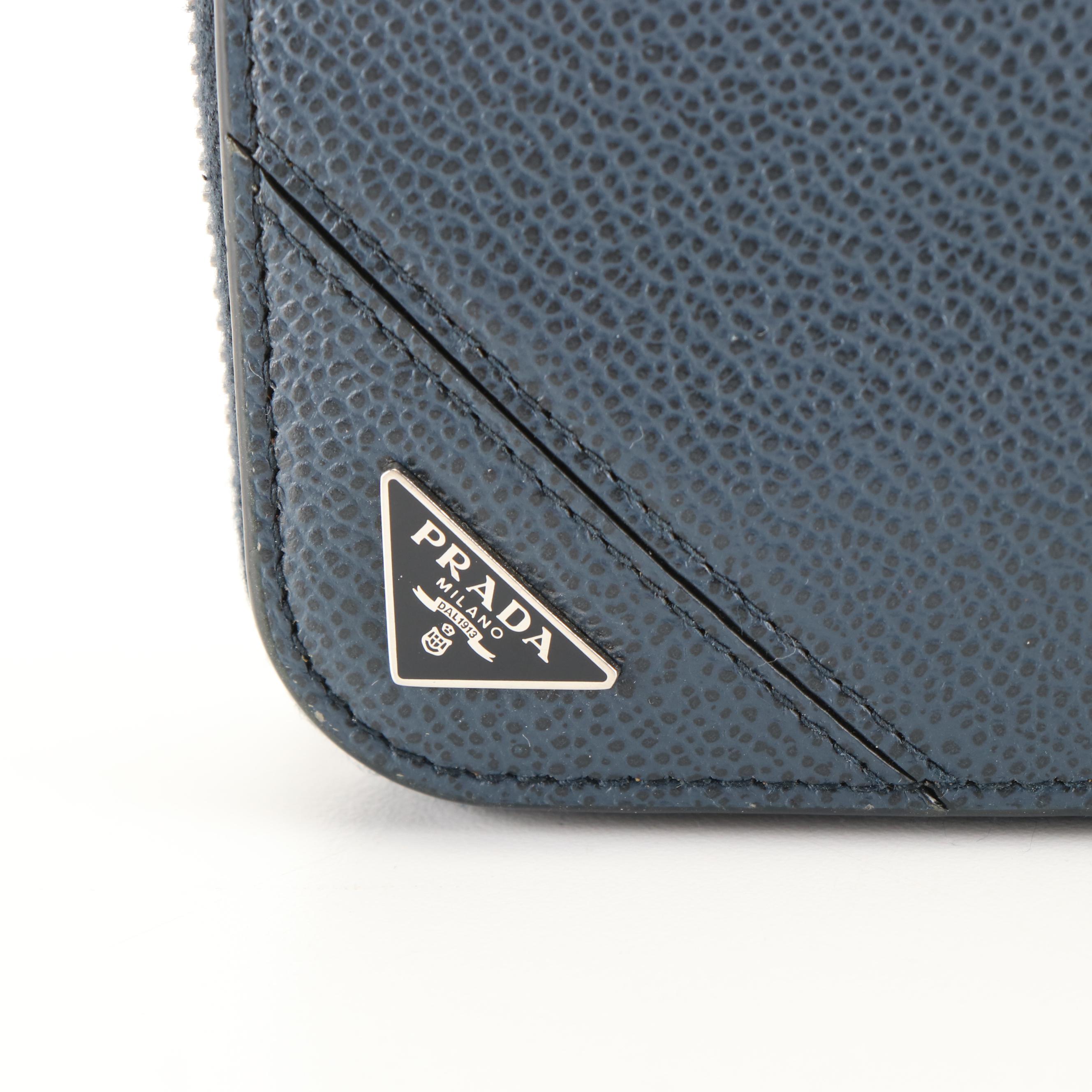 Prada Deep Blue Grained Leather Zip-Around Wallet