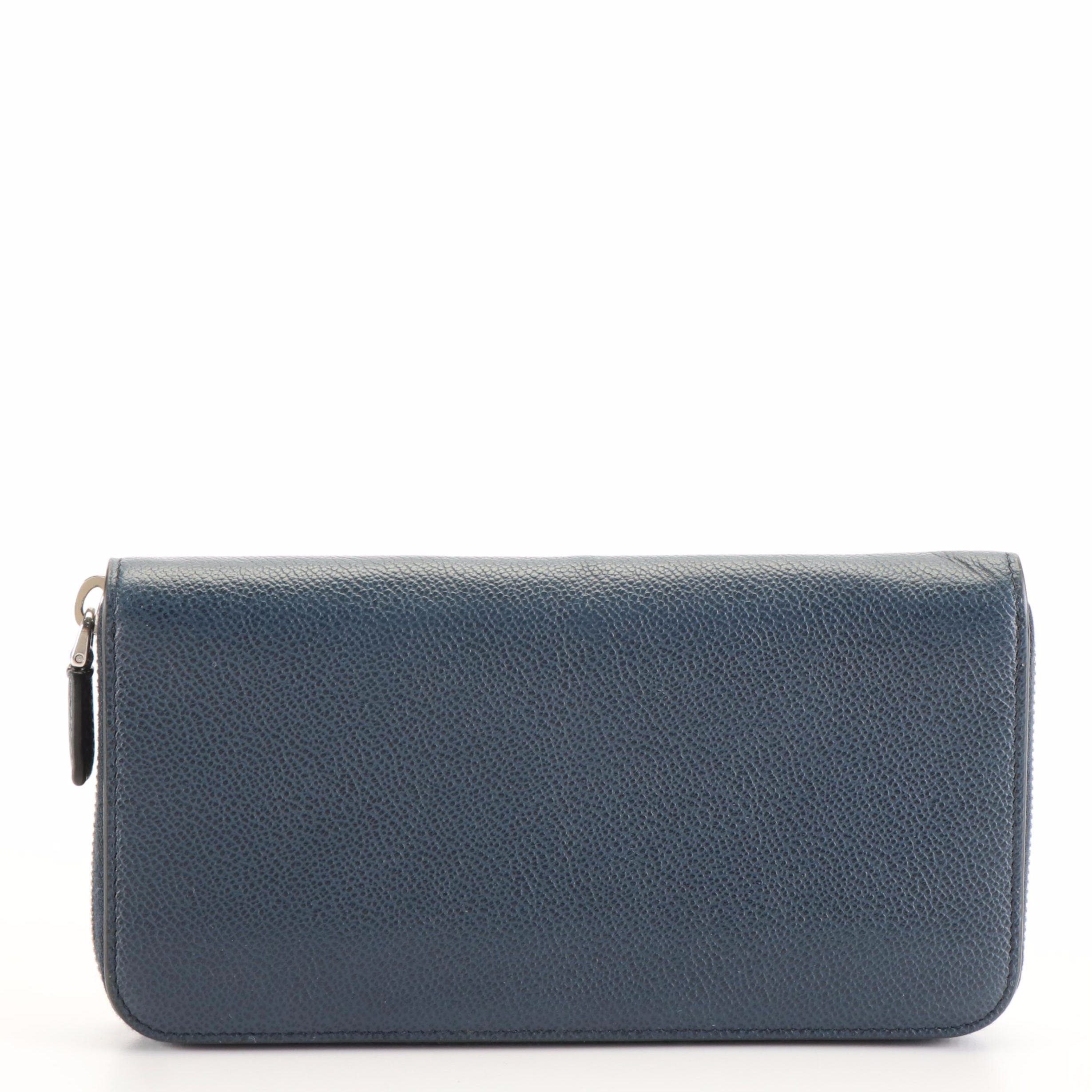 Prada Deep Blue Grained Leather Zip-Around Wallet